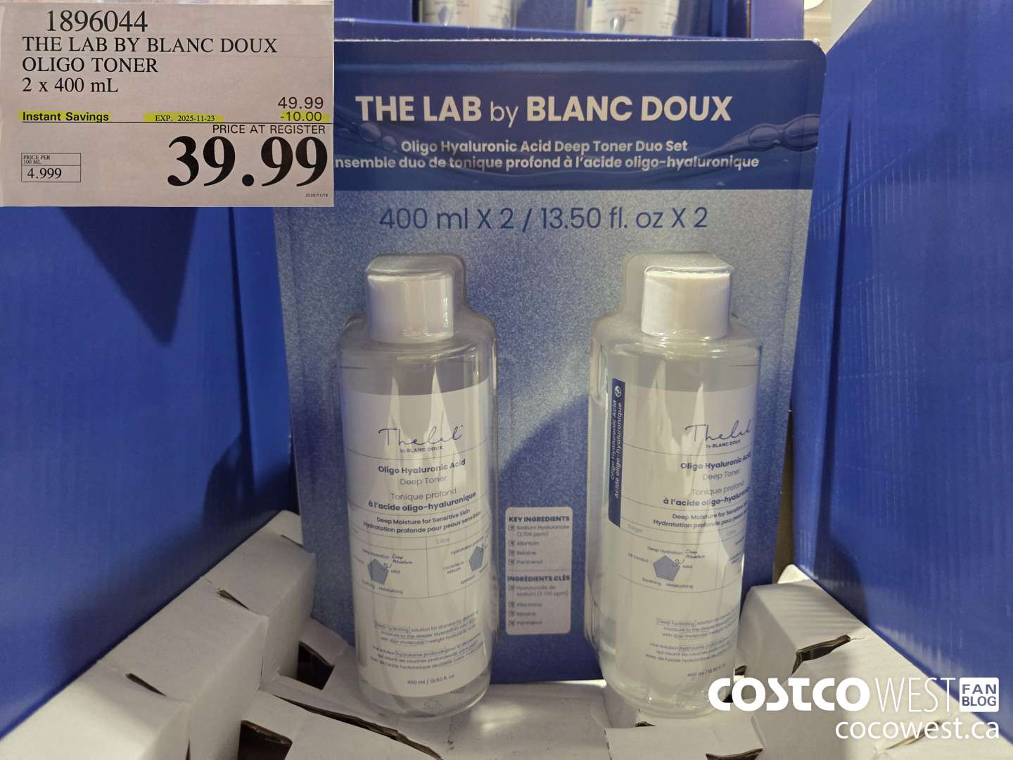 1896044 THE LAB BY BLANC DOUX OLIGO TONER 2 X 400ML ($10.00 INSTANT SAVINGS EXPIRES ON 2025-11-23) $39.99