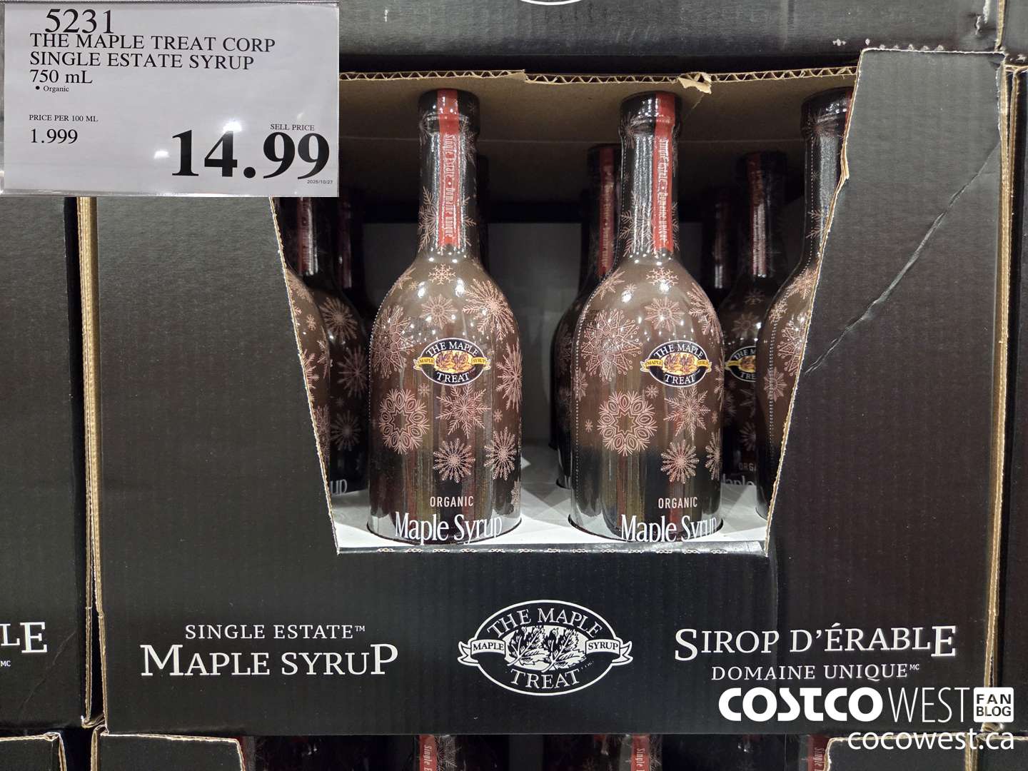 5231 THE MAPLE TREAT CORP ORGANIC SINGLE ESTATE SYRUP 750ML $14.99