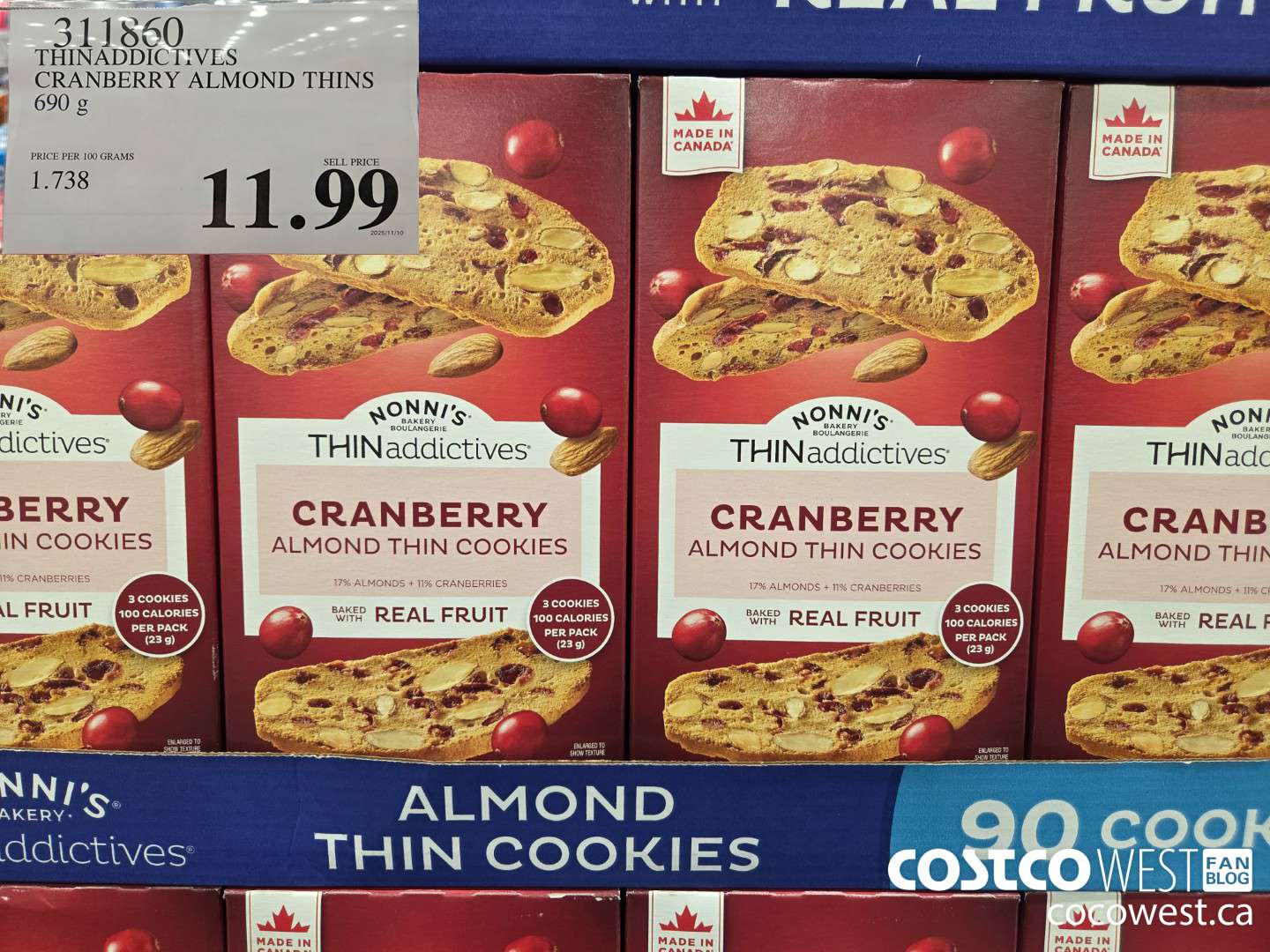 311860 THINADDICTIVES CRANBERRY ALMOND THINS 690G $11.99