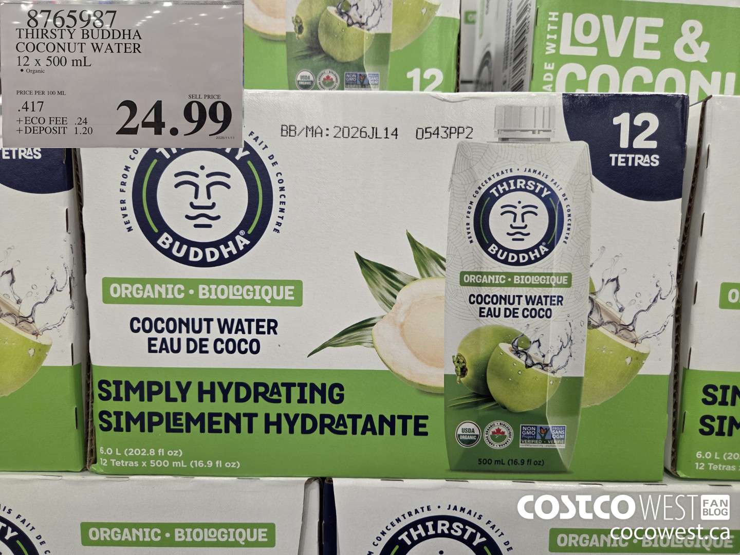 8765987 THIRSTY BUDDHA COCONUT WATER 12 x 500 mL $24.99