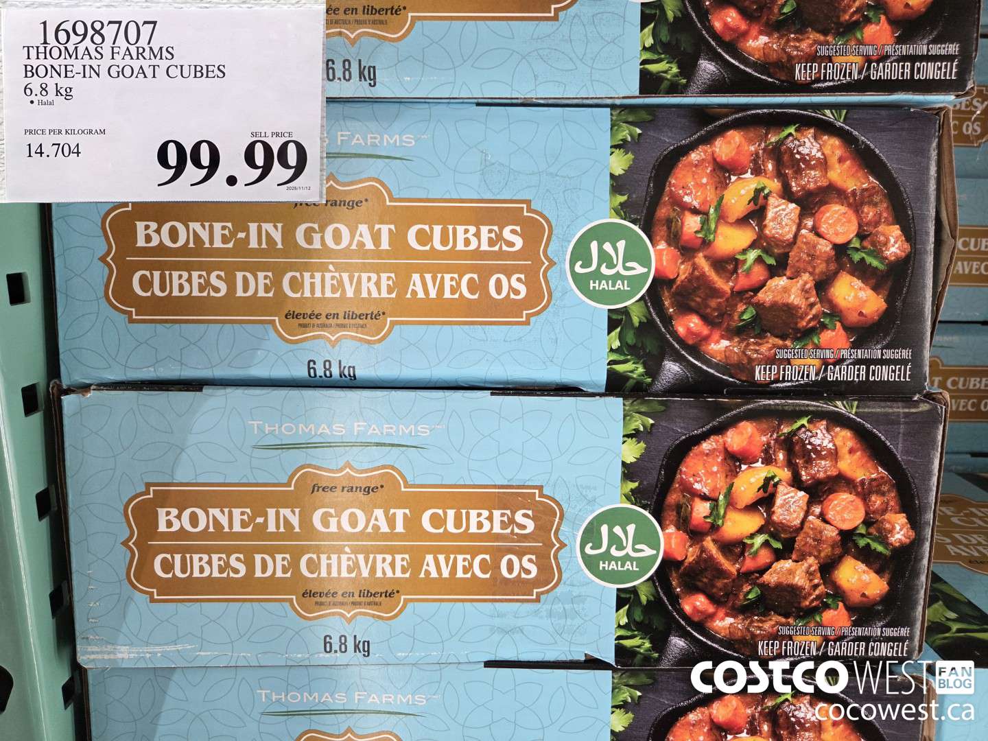 1698707 THOMAS FARMS BONE-IN GOAT CUBES 6.8 KG $99.99
