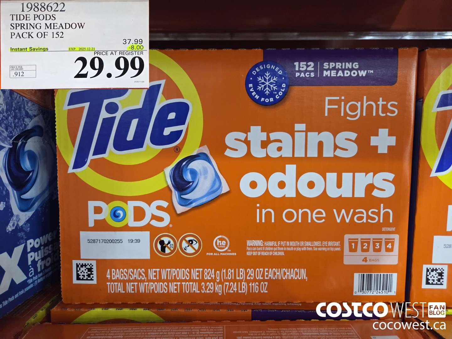 1988622 TIDEPODS SPRING MEADOW PACK OF 152 ($8.00 INSTANT SAVINGS EXPIRES ON 2025-12-21) $29.99