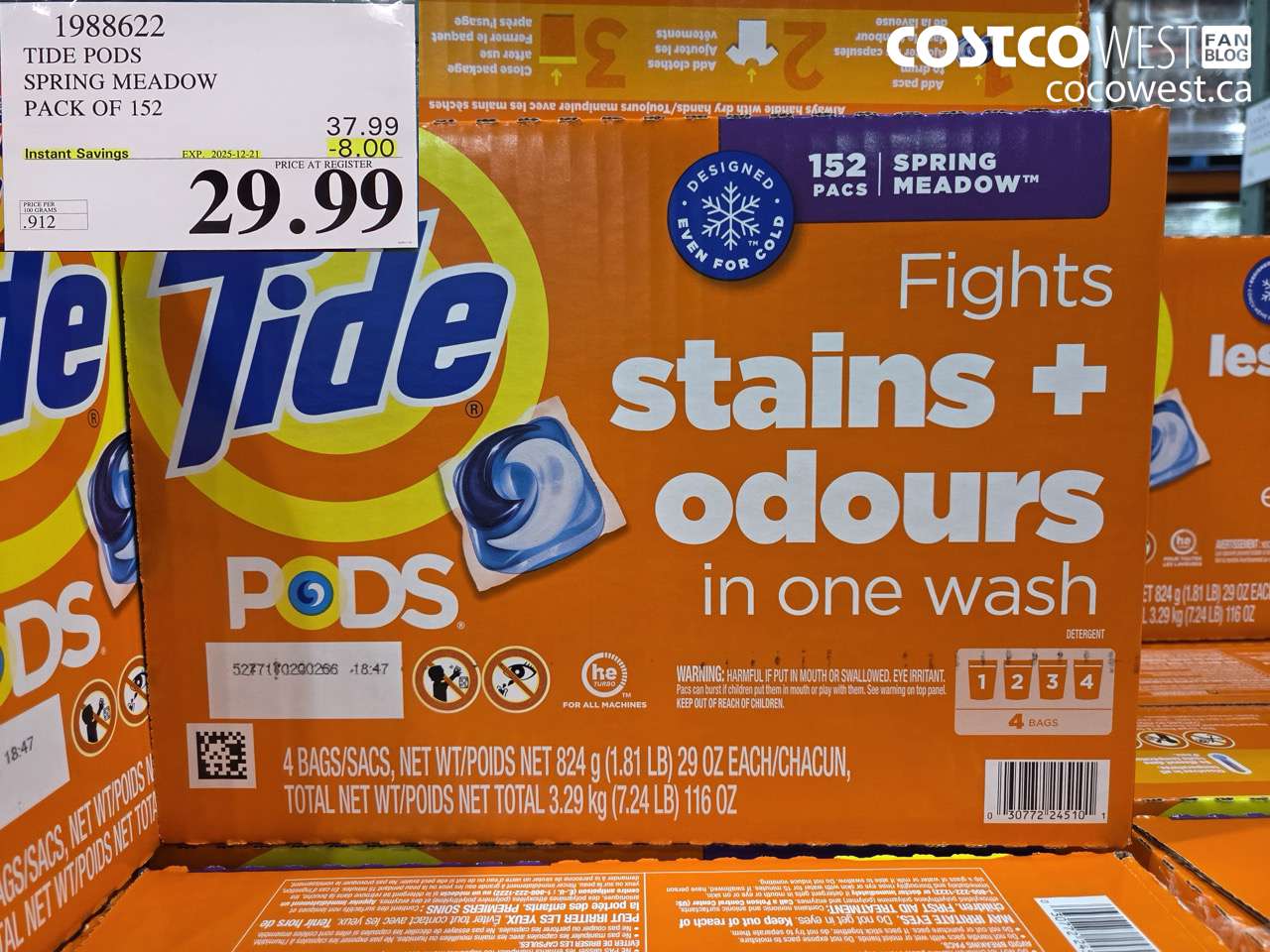 1988622 TIDEPODS SPRING MEADOW PACK OF 152 ($8.00 INSTANT SAVINGS EXPIRES ON 2025-12-21) $29.99