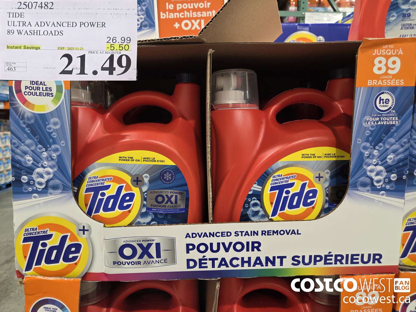 2507482 TIDE ADVANCED POWER LIQUID DETERGENT 4.64 L 89 WASHLOADS ($5.50 INSTANT SAVINGS EXPIRES ON 2025-11-23) $21.49
