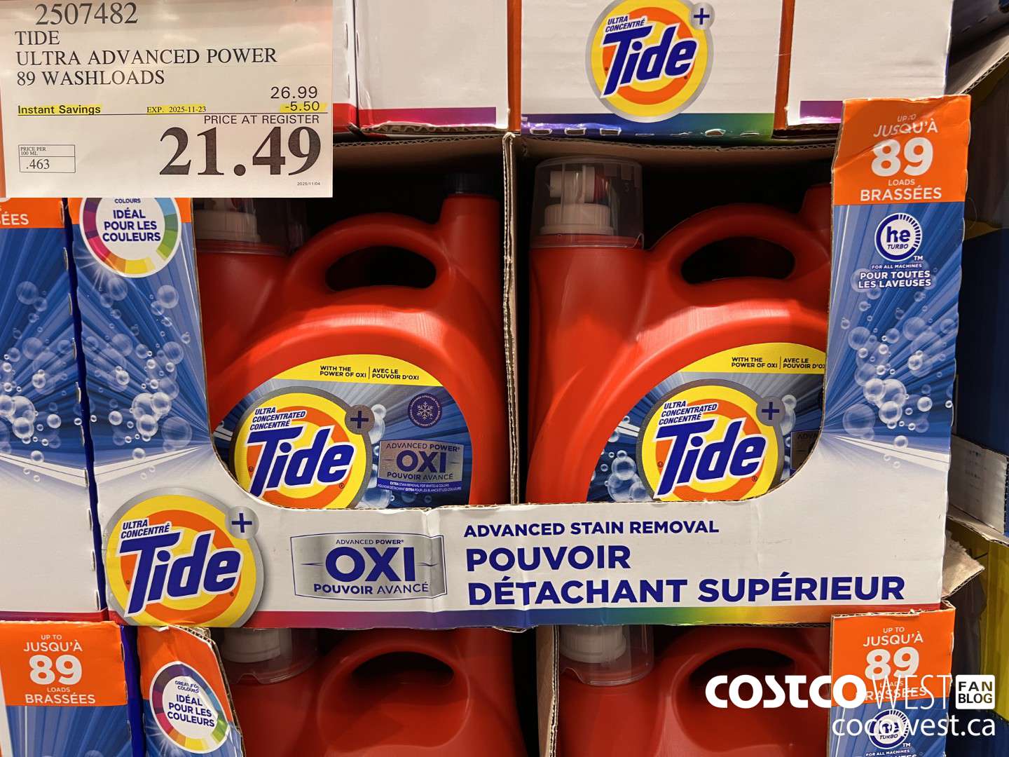 2507482 TIDE ADVANCED POWER LIQUID DETERGENT 4.64 L 89 WASHLOADS ($5.50 INSTANT SAVINGS EXPIRES ON 2025-11-23) $21.49