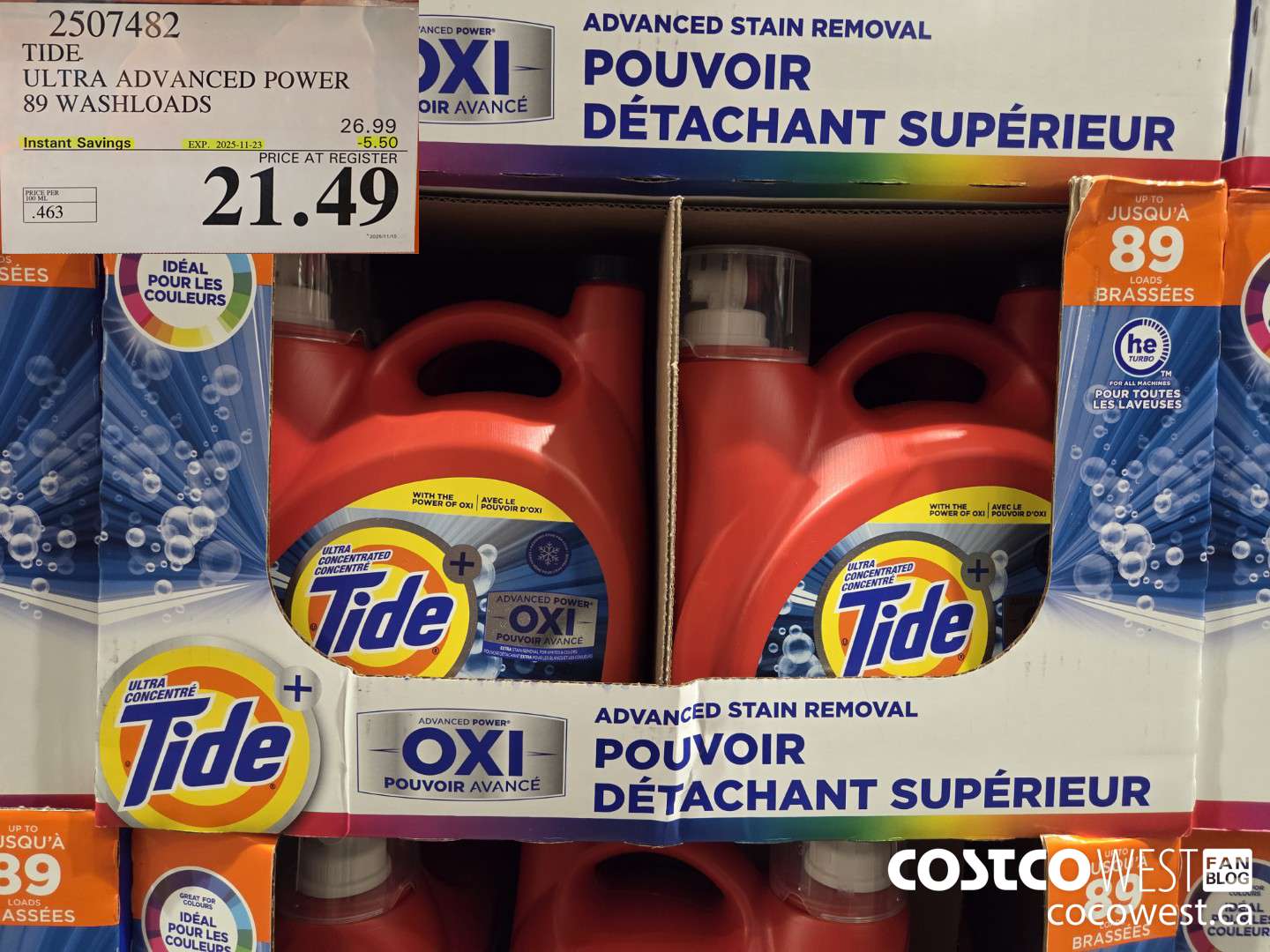 2507482 TIDE ADVANCED POWER LIQUID DETERGENT 4.64 L 89 WASHLOADS ($5.50 INSTANT SAVINGS EXPIRES ON 2025-11-23) $21.49