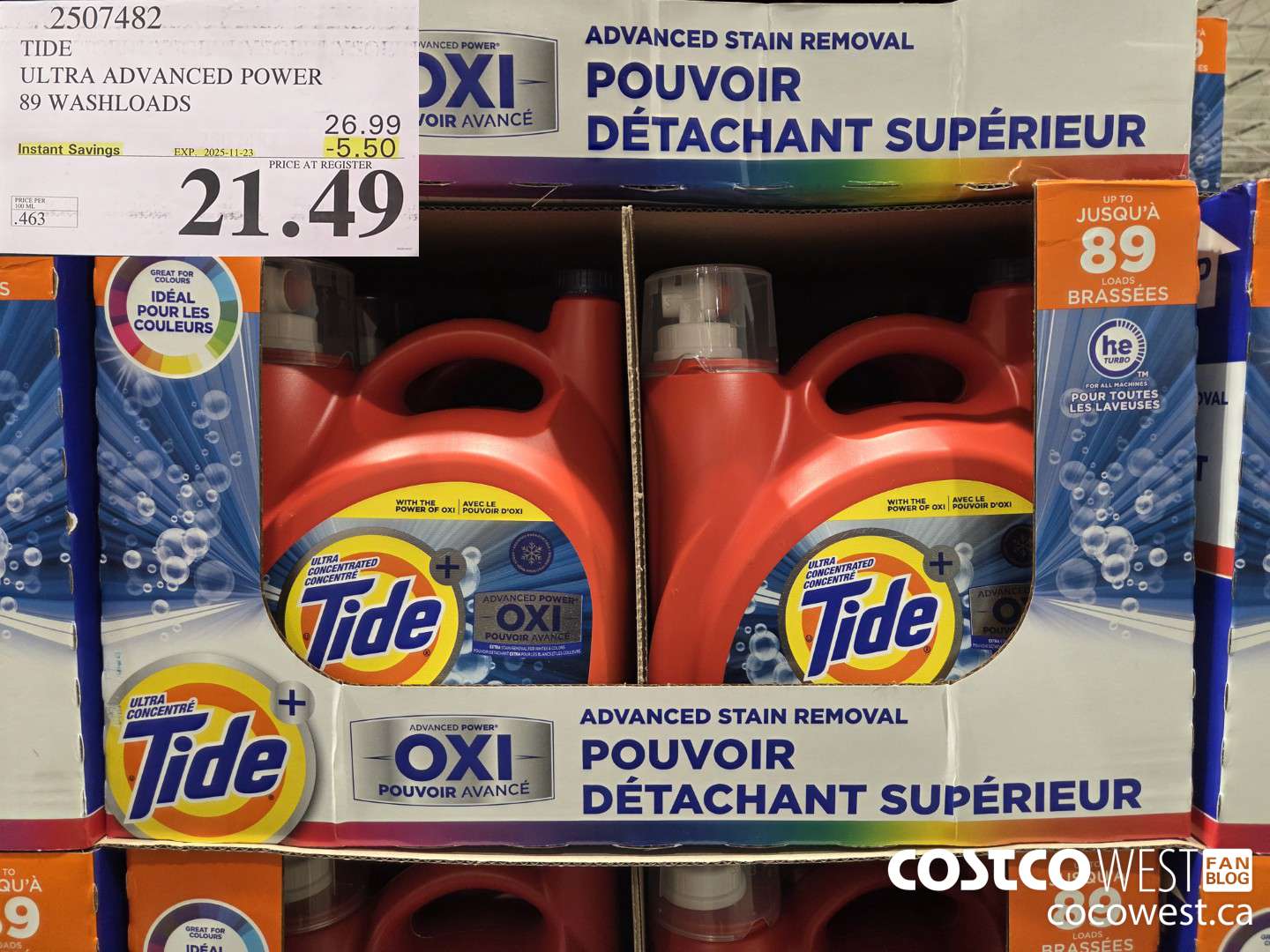 2507482 TIDE ADVANCED POWER LIQUID DETERGENT 4.64 L 89 WASHLOADS ($5.50 INSTANT SAVINGS EXPIRES ON 2025-11-23) $21.49
