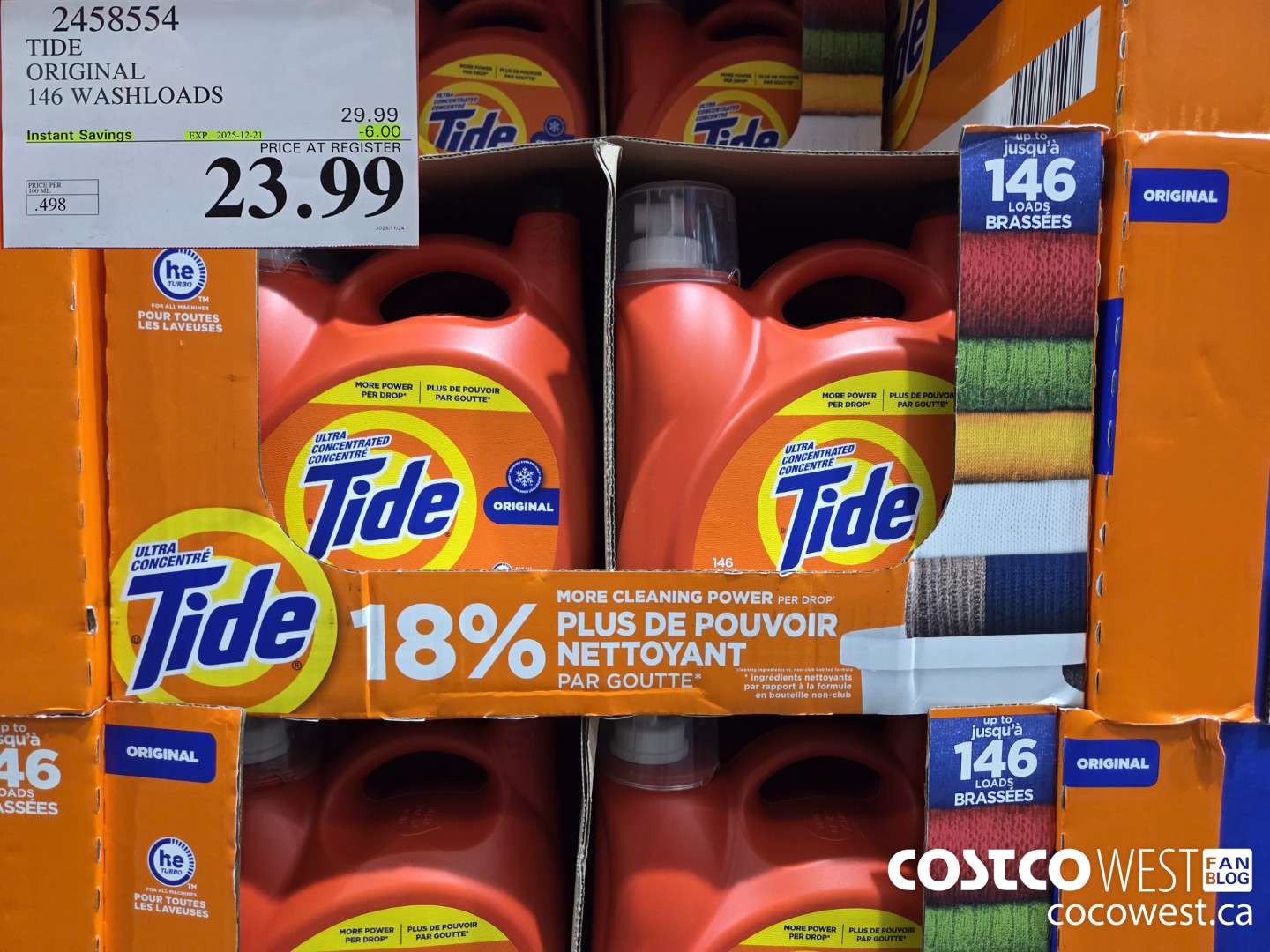 2458554 TIDE HE LIQUID DETERGENT 4.82 L 146 WASHLOADS ($6.00 INSTANT SAVINGS EXPIRES ON 2025-12-21) $23.99