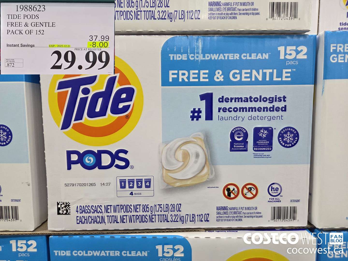 1988623 TIDE PODS FREE & GENTLE PACK OF 152 ($8.00 INSTANT SAVINGS EXPIRES ON 2025-12-21) $29.99