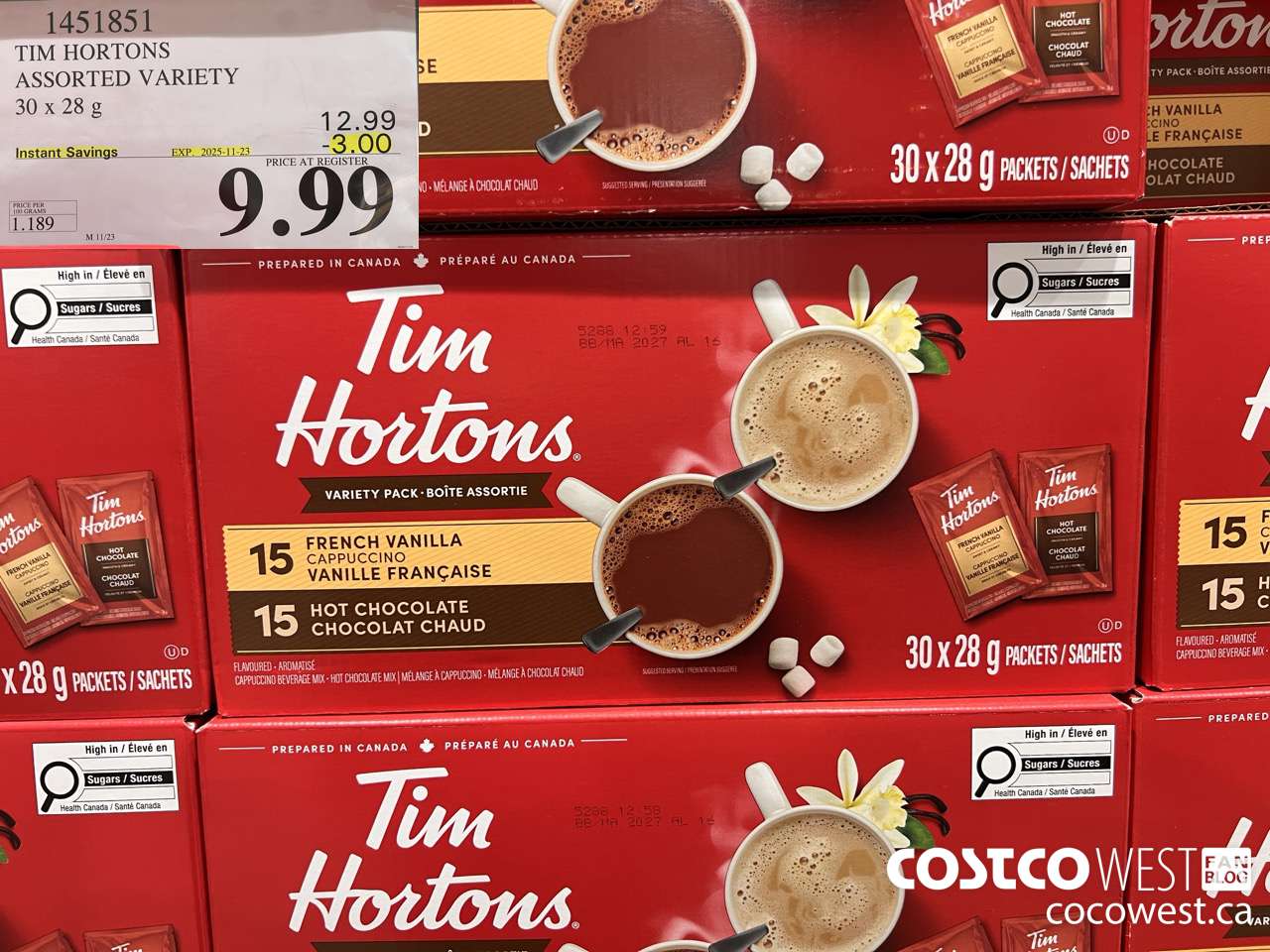 1451851 TIM HORTONS ASSORTED VARIETY 30 X 28 G ($3.00 INSTANT SAVINGS EXPIRES ON 2025-11-23) $9.99