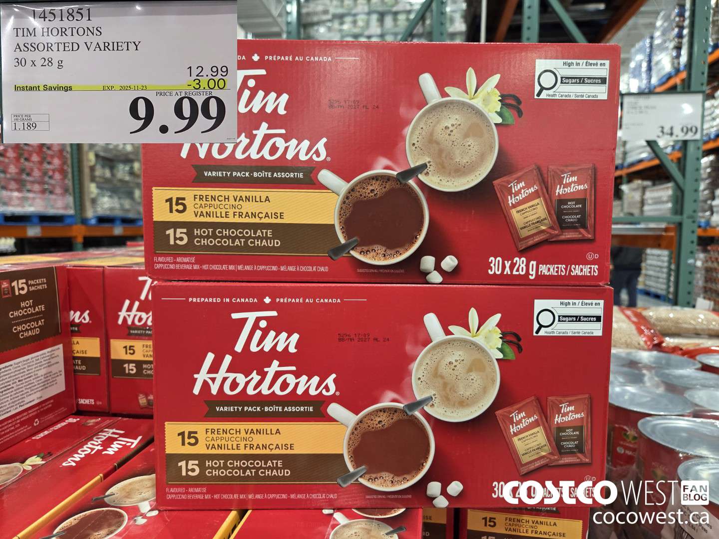1451851 TIM HORTONS ASSORTED VARIETY 30 x 28 g ($3.00 INSTANT SAVINGS EXPIRES ON 2025-11-23) $9.99