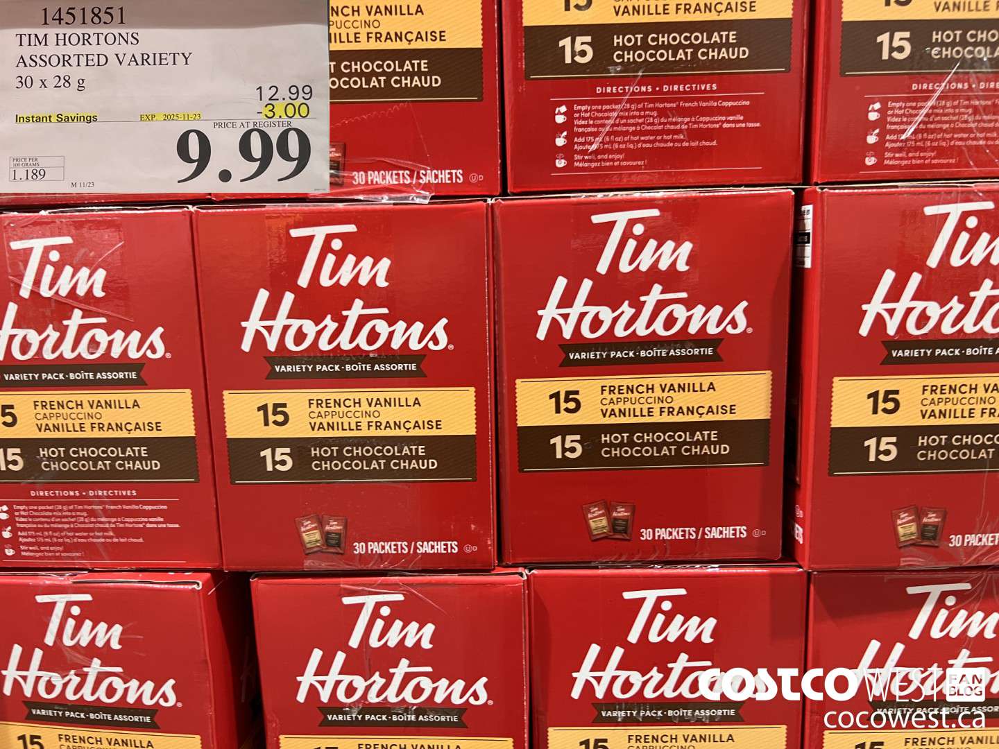 1451851 TIM HORTONS ASSORTED VARIETY 30 x 28g ($3.00 INSTANT SAVINGS EXPIRES ON 2025-11-23) $9.99