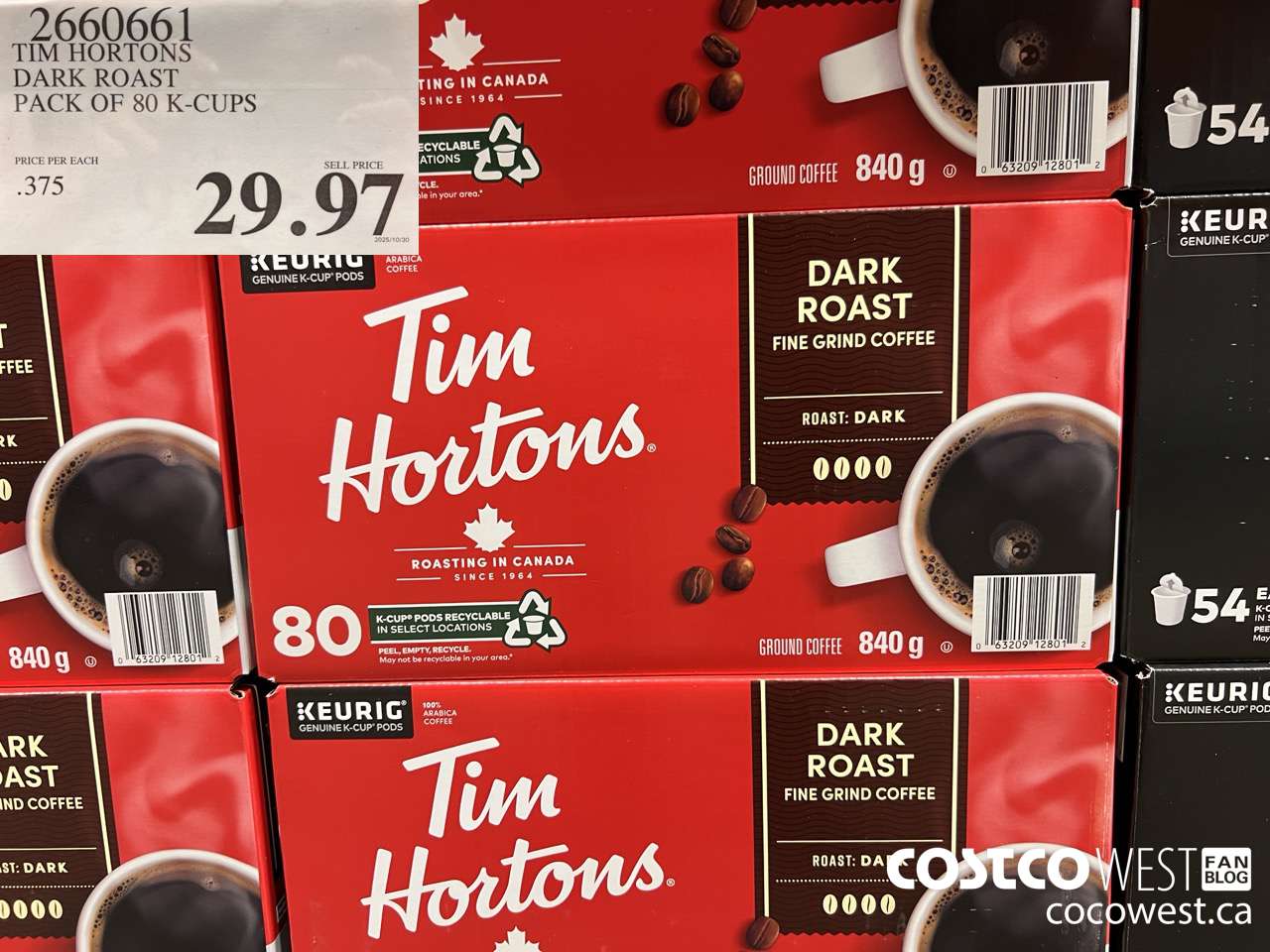 2660661 TIM HORTONS DARK K-CUPS 80 COUNT $29.97