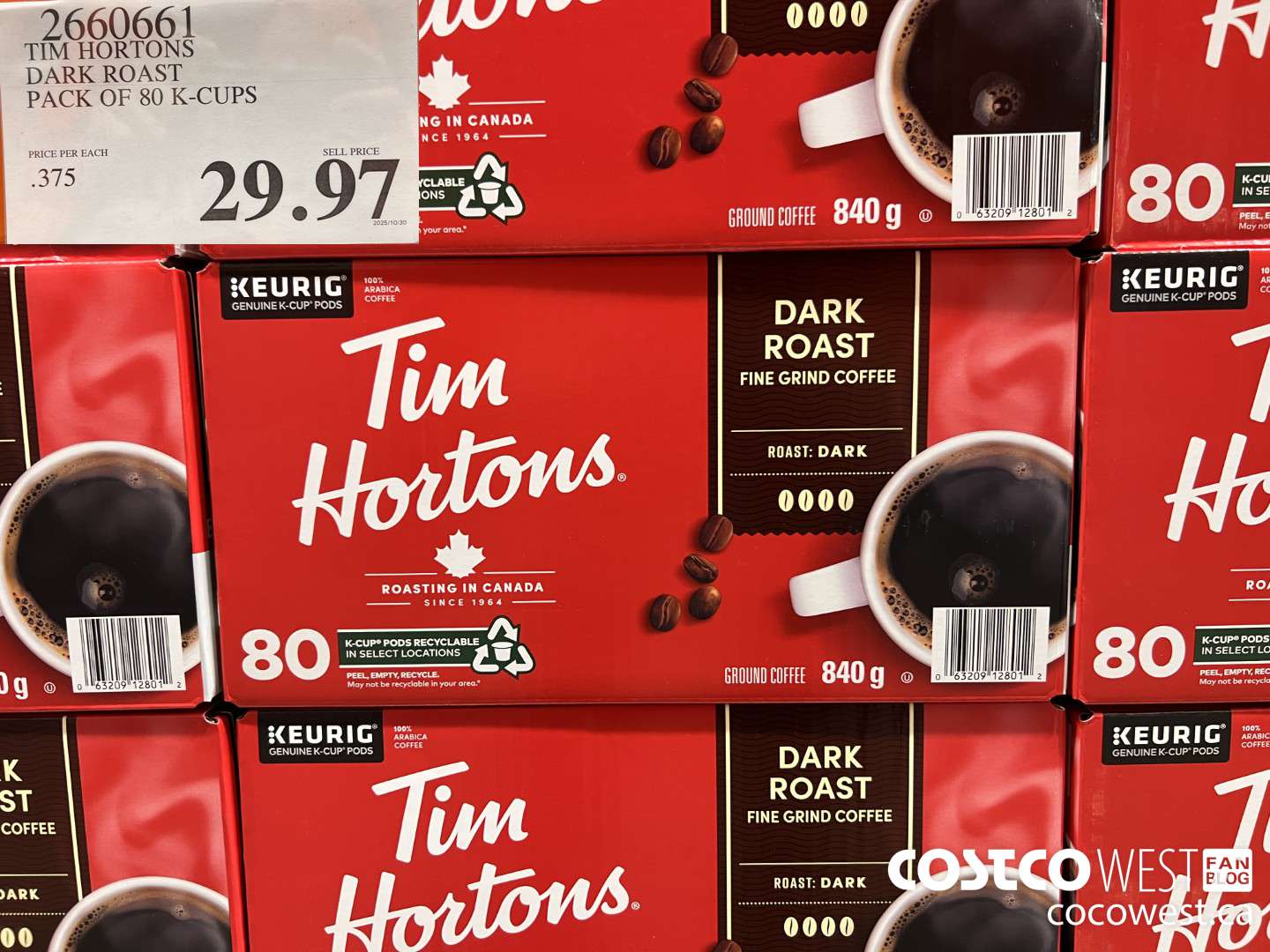 2660661 TIM HORTONS DARK K-CUPS 80 COUNT $29.97