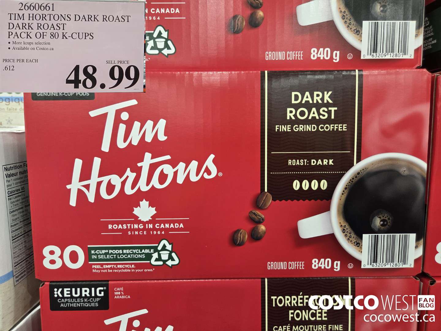 2660661 TIM HORTONS DARK K-CUPS 80 COUNT $48.99