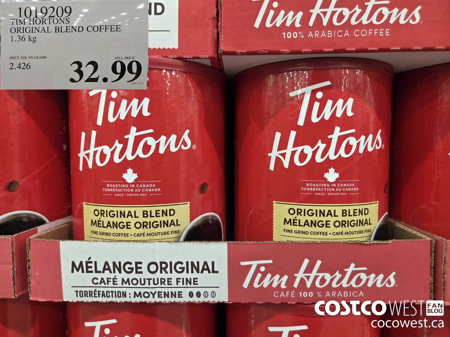 1019209 TIM HORTONS ORIGINAL BLEND COFFEE 1.36 kg $32.99