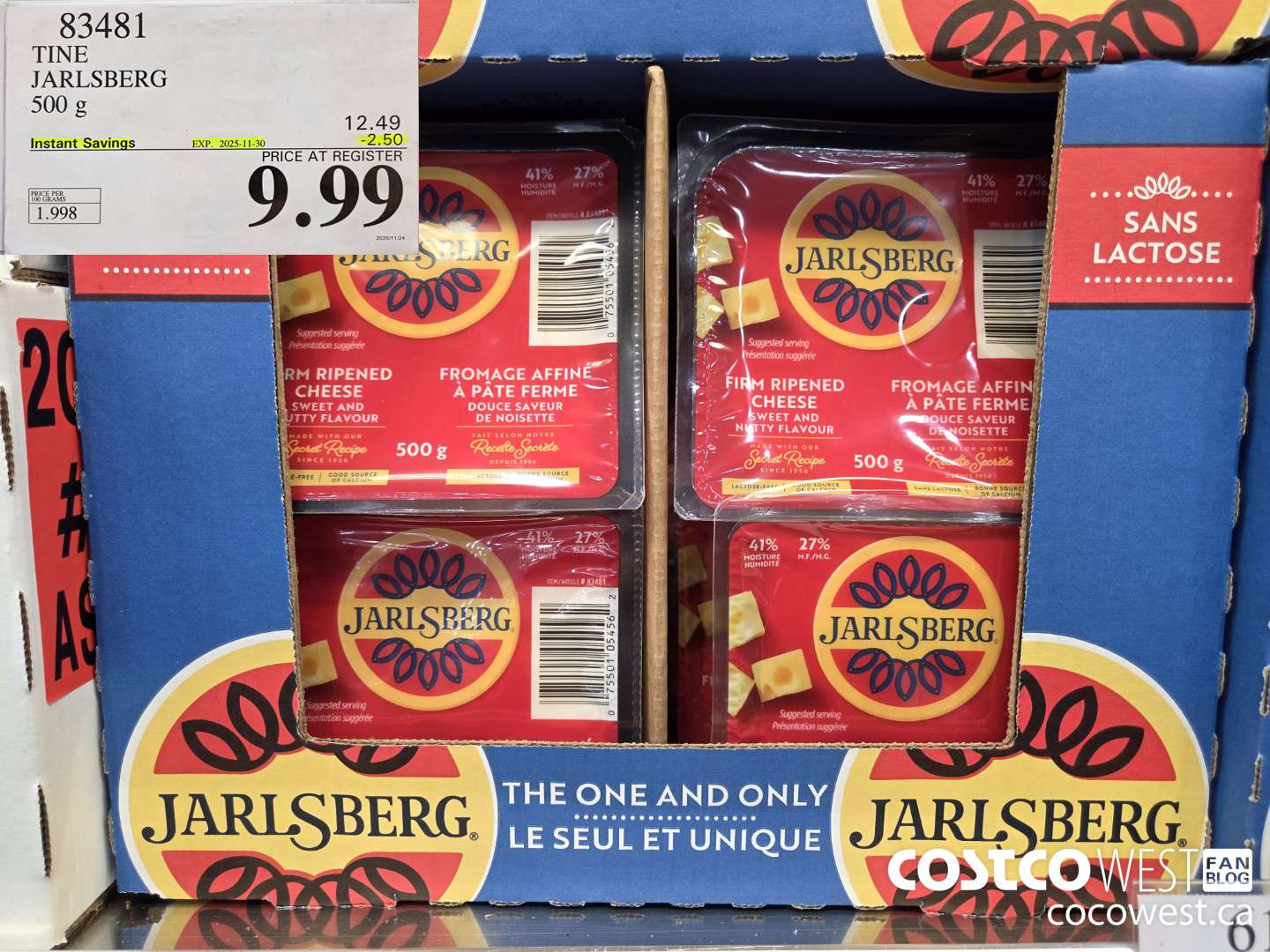 83481 TINE JARLSBERG 500 g EXP. 2025-11-30 250 ($2.50 INSTANT SAVINGS) $9.99