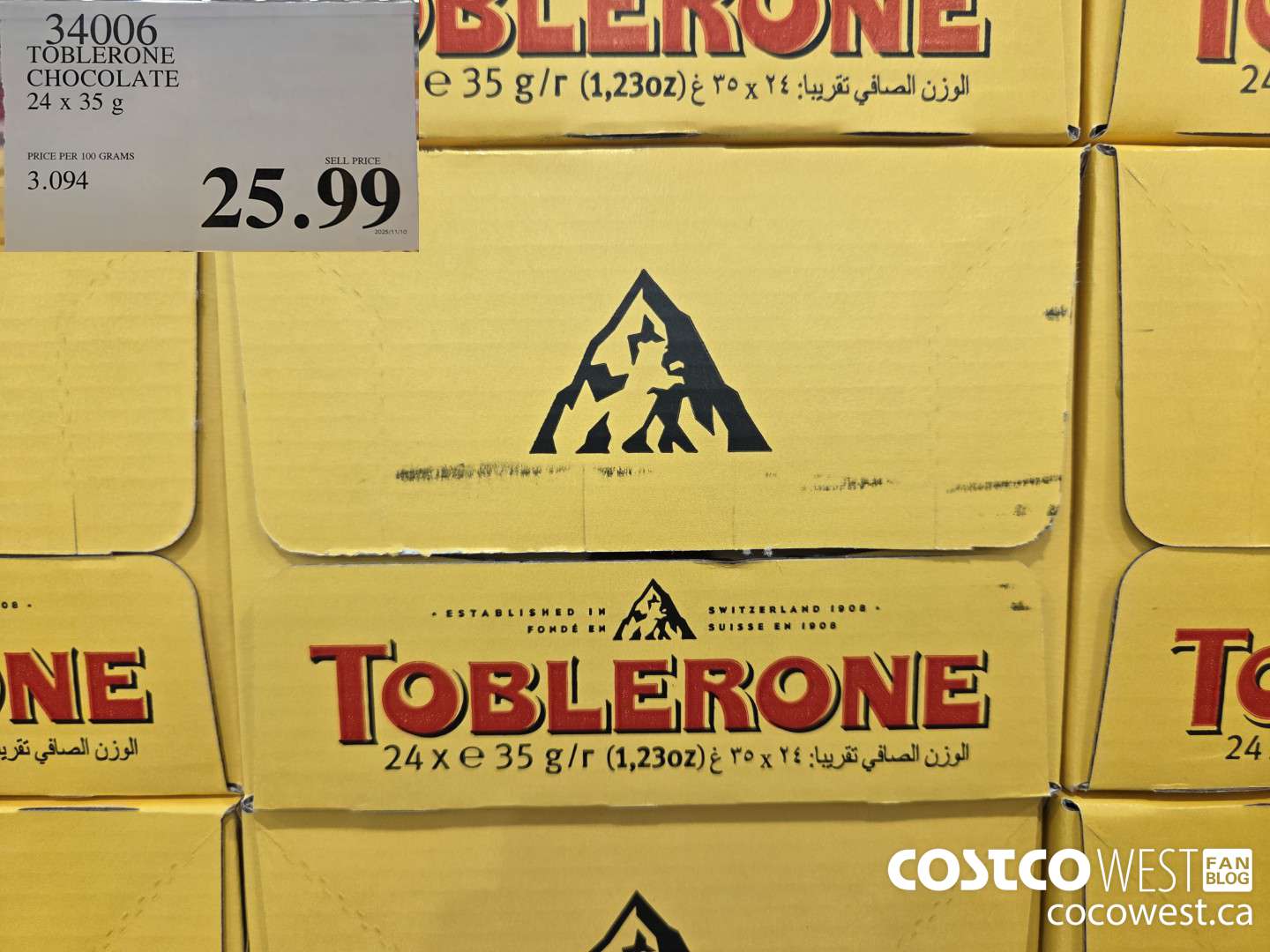 34006 TOBLERONE CHOCOLATE 24 x 35 g $25.99