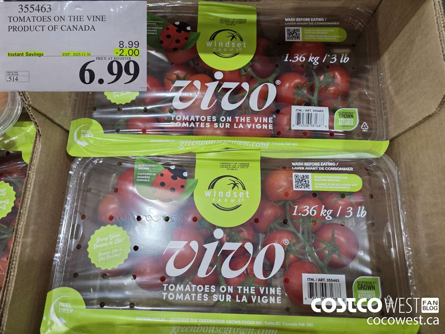 355463 TOMATOES ON THE VINE PRODUCT OF CANADA ($2.00 INSTANT SAVINGS EXPIRES ON 2025-11-30) $6.99