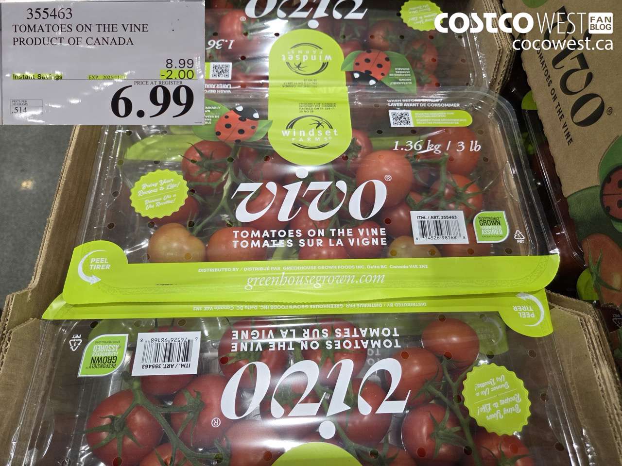 355463 TOMATOES ON THE VINE PRODUCT OF CANADA ($2.00 INSTANT SAVINGS EXPIRES ON 2025-11-30) $6.99