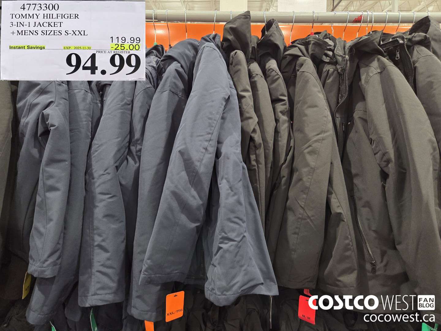 4773300 TOMMY HILFIGER 3-IN-1 JACKET MENS SIZES S-XXL ($25.00 INSTANT SAVINGS EXPIRES ON 2025-11-30) $94.99