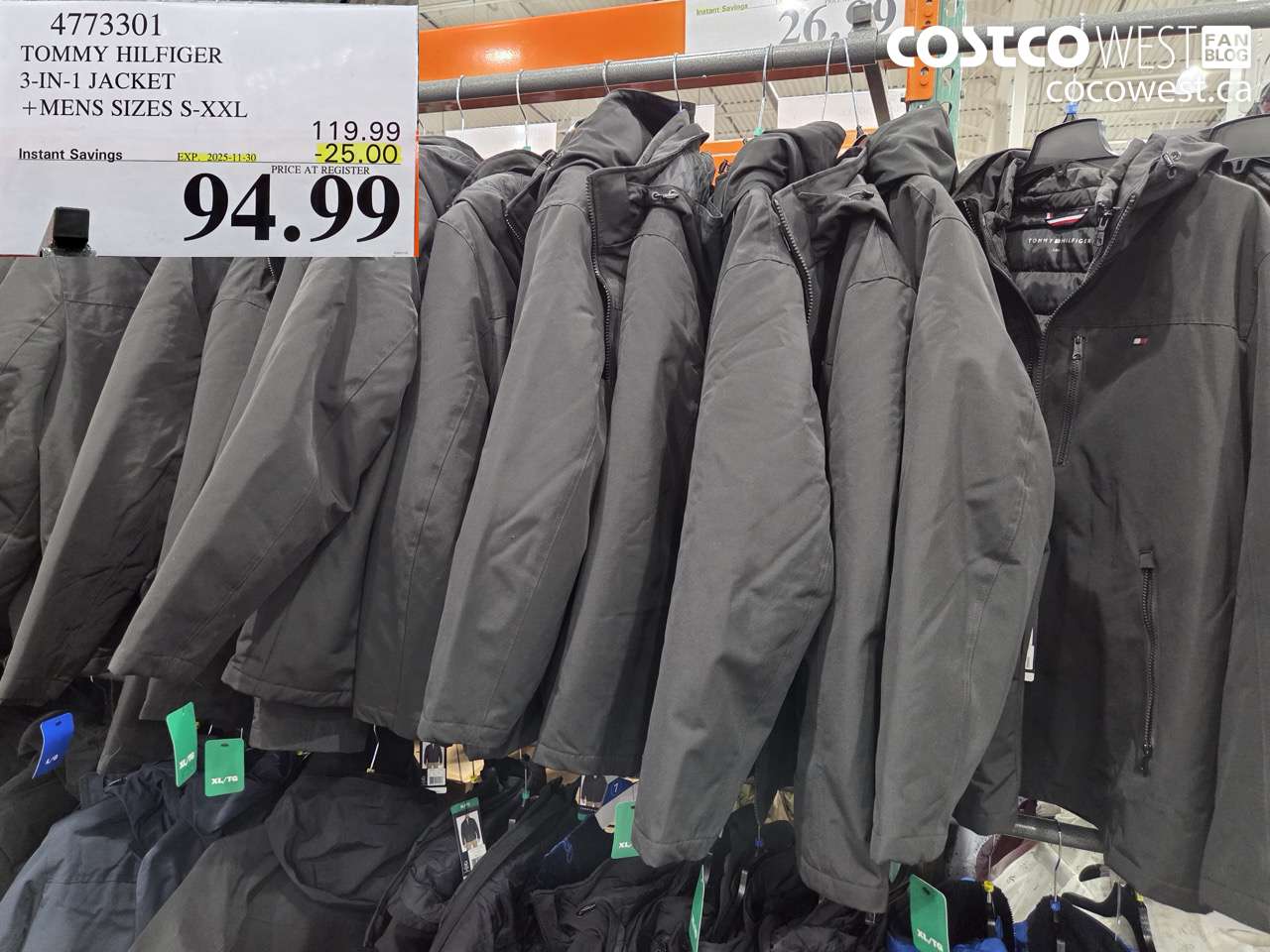 4773301 TOMMY HILFIGER 3-IN-1 JACKET MENS SIZES S-XXL ($25.00 INSTANT SAVINGS EXPIRES ON 2025-11-30) $94.99