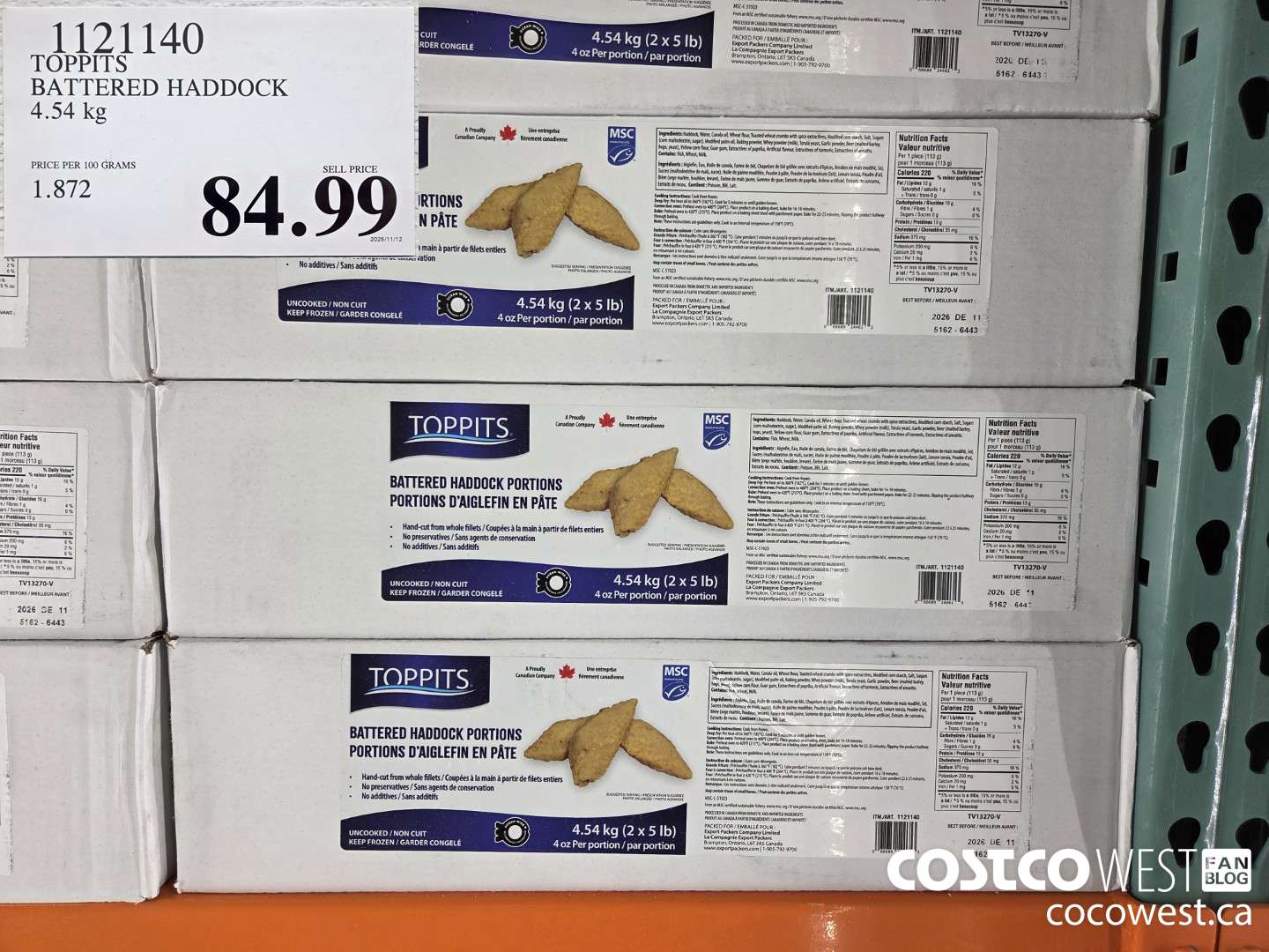 1121140 TOPPITS BATTERED HADDOCK 4.54 kg $84.99