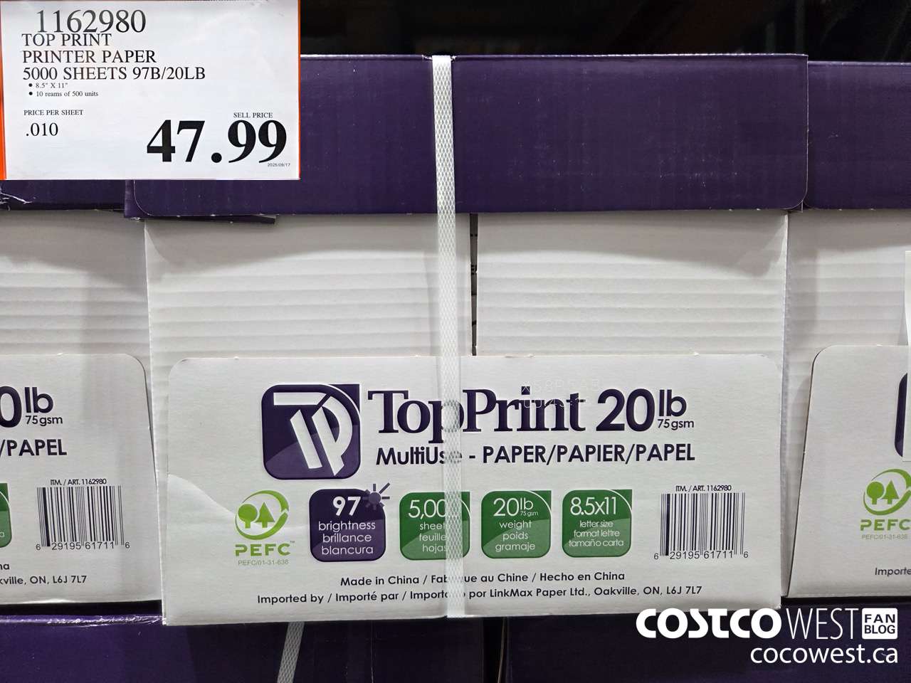 1162980 TOP PRINT PRINTER PAPER 5000 SHEETS 97B/20LB $47.99