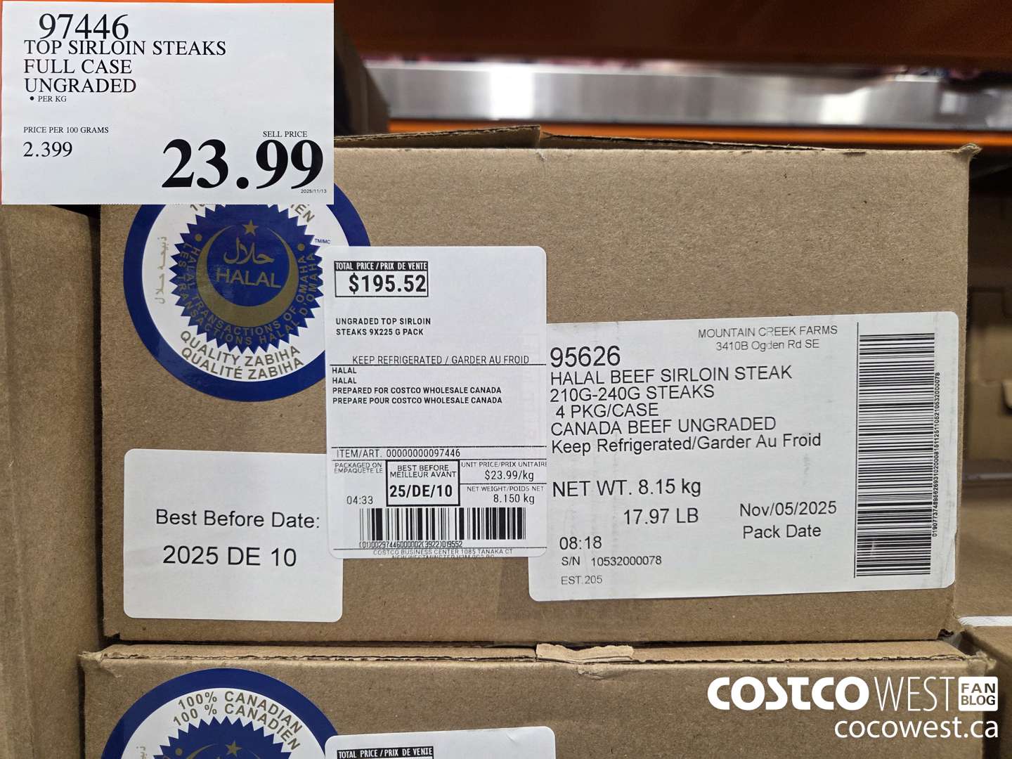 97446 TOP SIRLOIN STEAKS FULL CASE UNGRADED $23.99