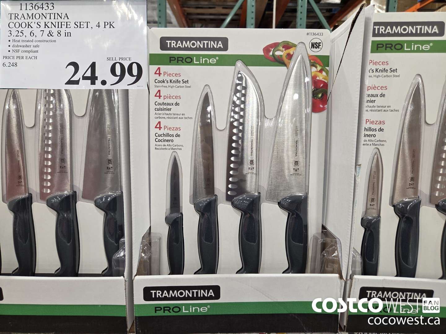 1136433 TRAMONTINA COOK'S KNIFE SET, 4 PK 3.25, 6 , 7 & 8 in $24.99