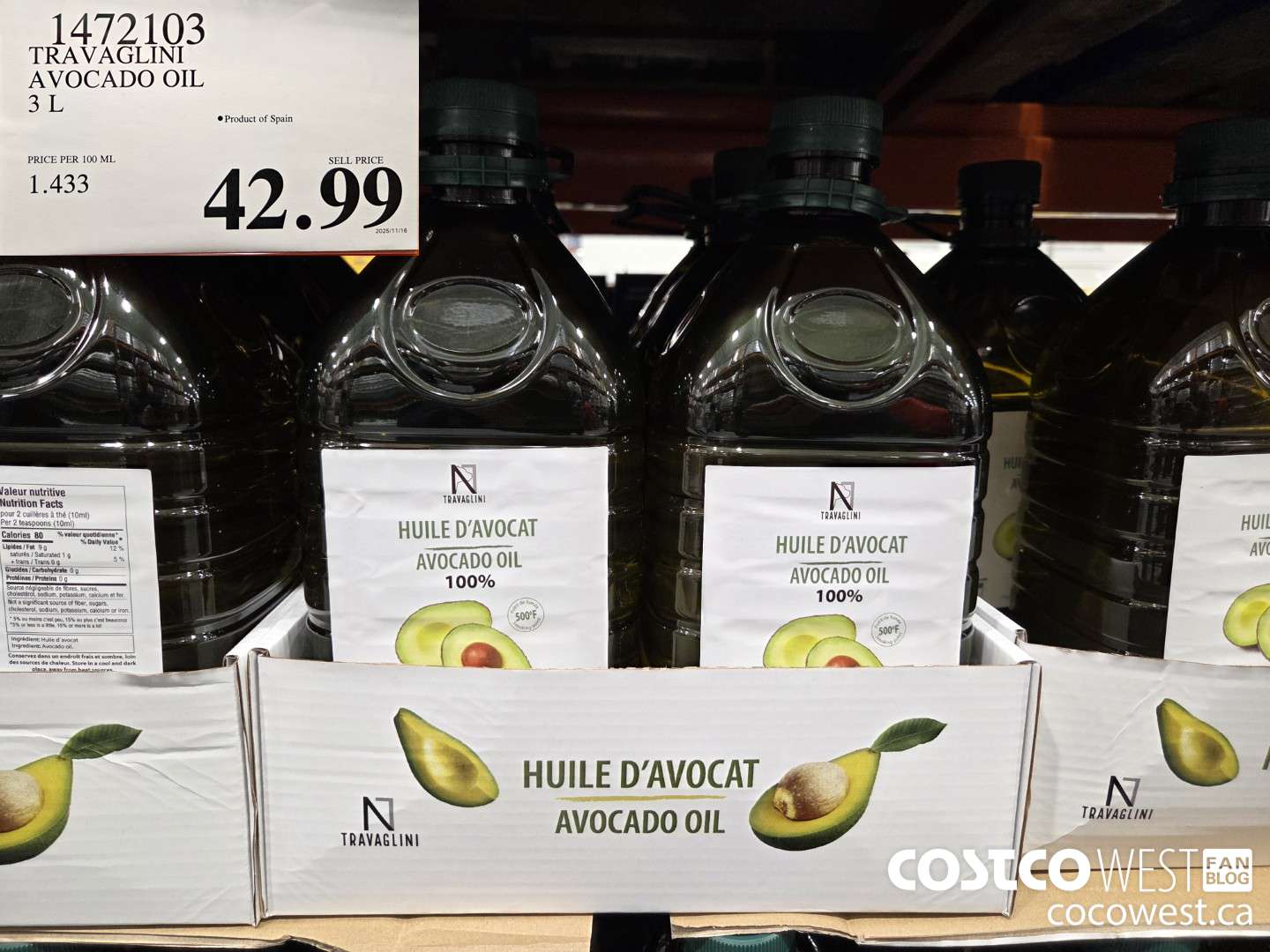 1472103 TRAVAGLINI AVOCADO OIL 3 L $42.99