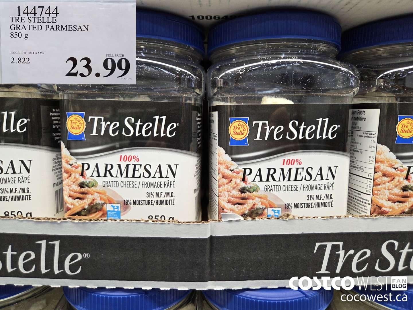 144744 TRE STELLE GRATED PARMESAN 850 g $23.99