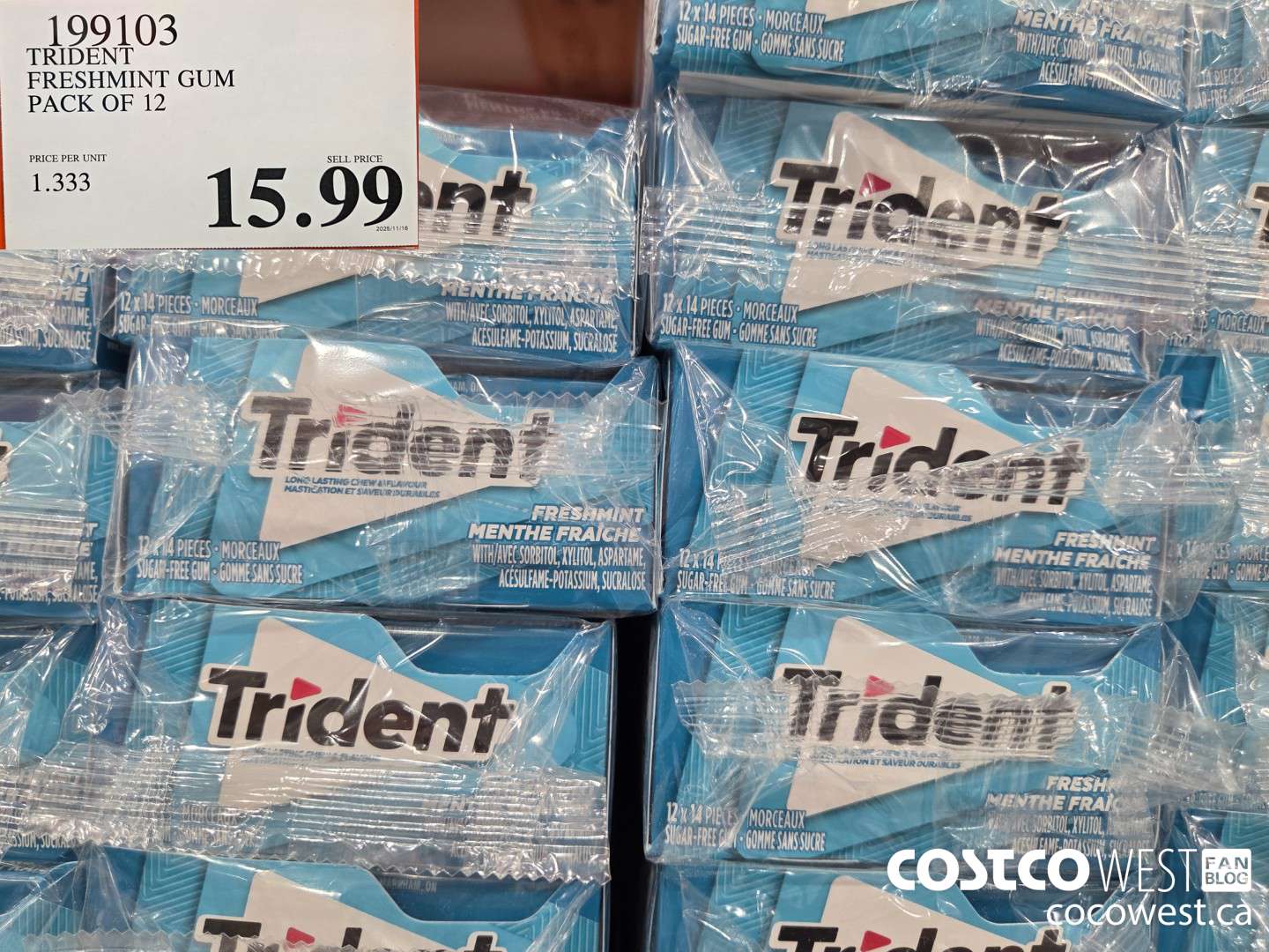 199103 TRIDENT FRESHMINT GUM PACK OF 12 $15.99
