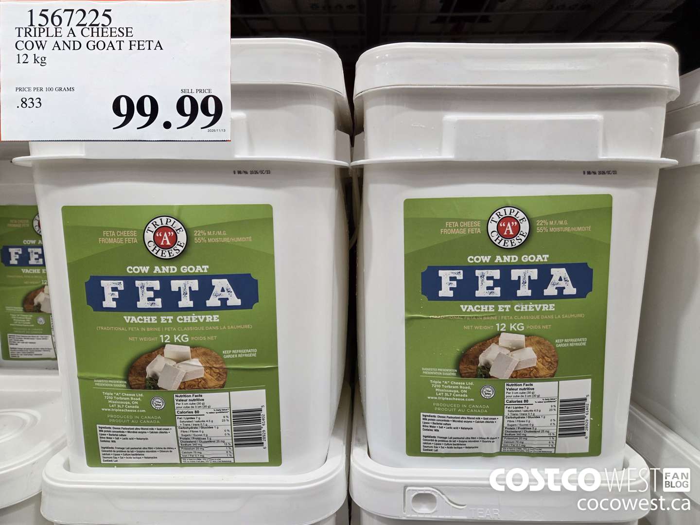 1567225 TRIPLE A CHEESE COW AND GOAT FETA 12 kg $99.99