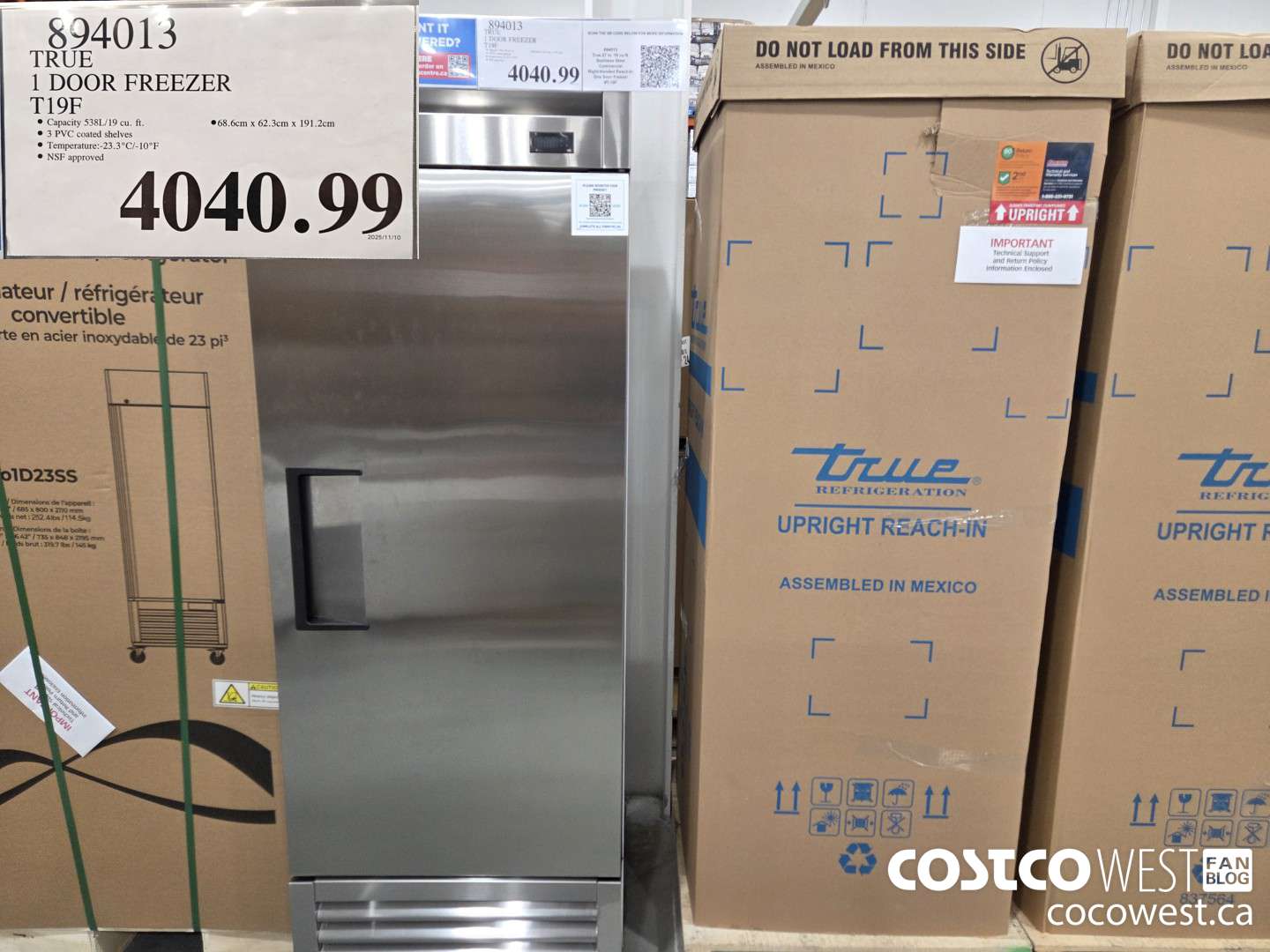 894013 TRUE 1 DOOR FREEZER T19G $4040.99