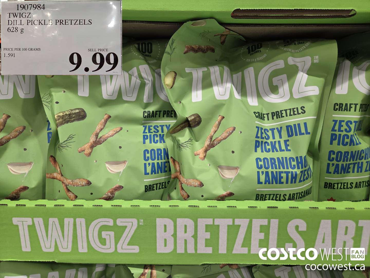 1907984 TWIGZ ZESTY DILL PICKLE PRETZELS 628G $9.99