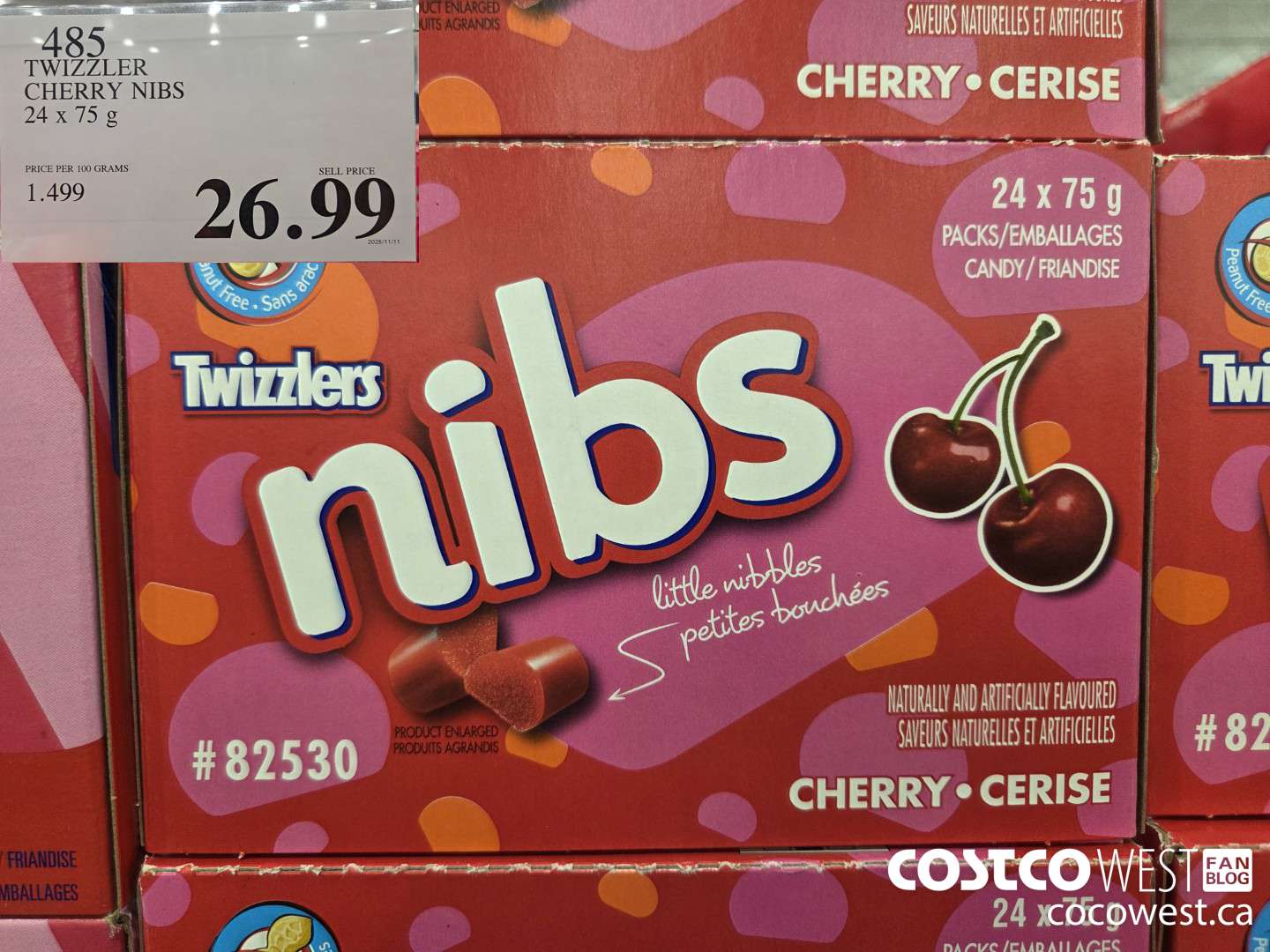 485 TWIZZLER CHERRY NIBS 24 x 75g $26.99