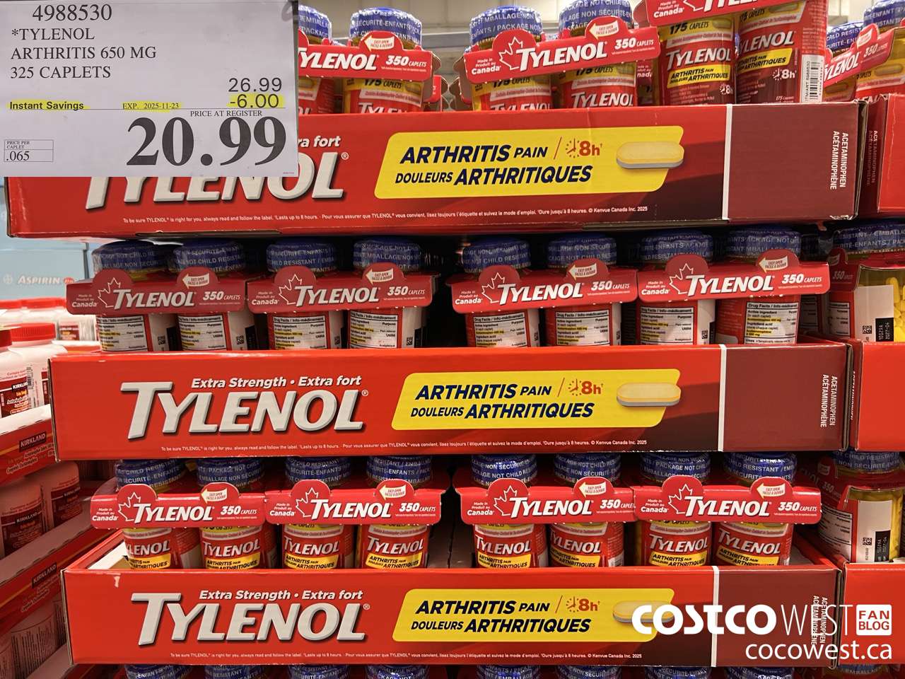 4988530 TYLENOL ARTHRITIS 650MG 325 CAPLETS ($6.00 INSTANT SAVINGS EXPIRES ON 2025-11-23) $20.99