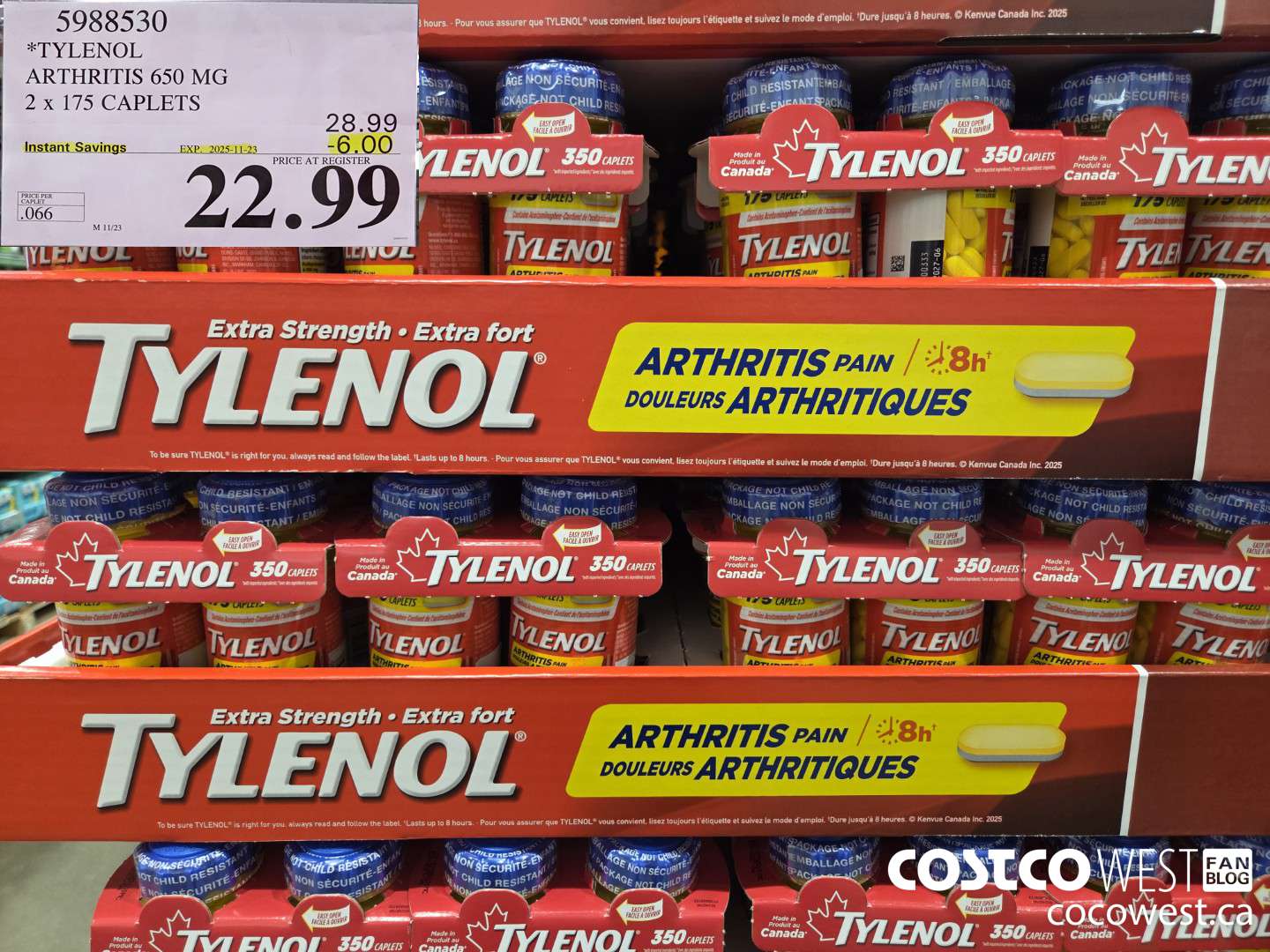 5988530 TYLENOL ARTHRITIS 650 MG 2 x 175 CAPLETS ($6.00 INSTANT SAVINGS EXPIRES ON 2025-11-23) $22.99