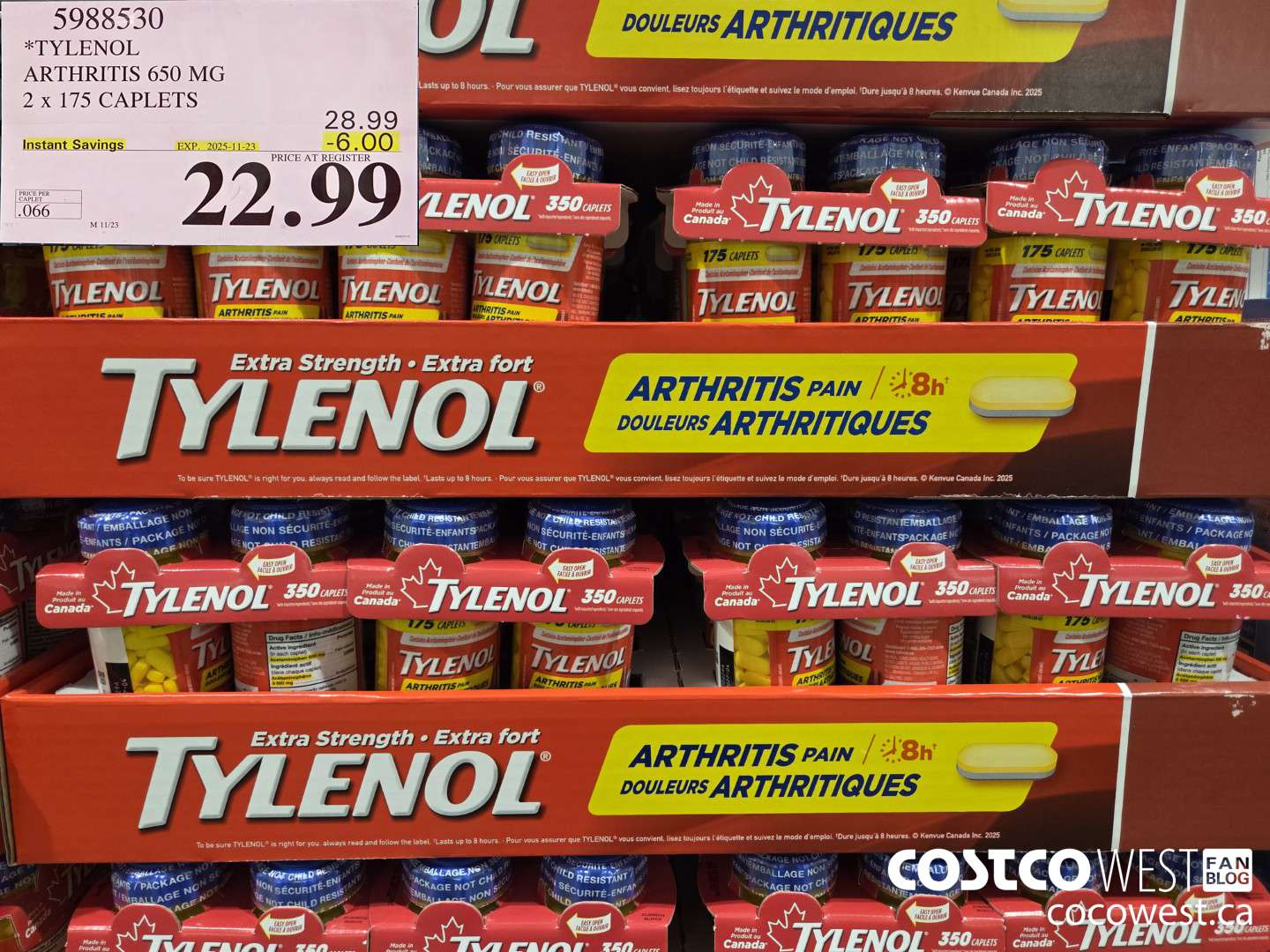 5988530 TYLENOL ARTHRITIS 650 MG 2 x 175 CAPLETS ($6.00 INSTANT SAVINGS EXPIRES ON 2025-11-23) $22.99