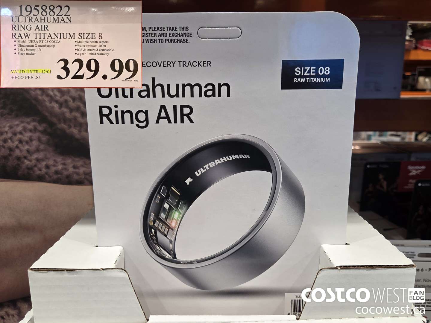 1958822 ULTRAHUMAN RING AIR RAW TITANIUM SIZE 8 (EXPIRES ON 2025-12-01) $329.99