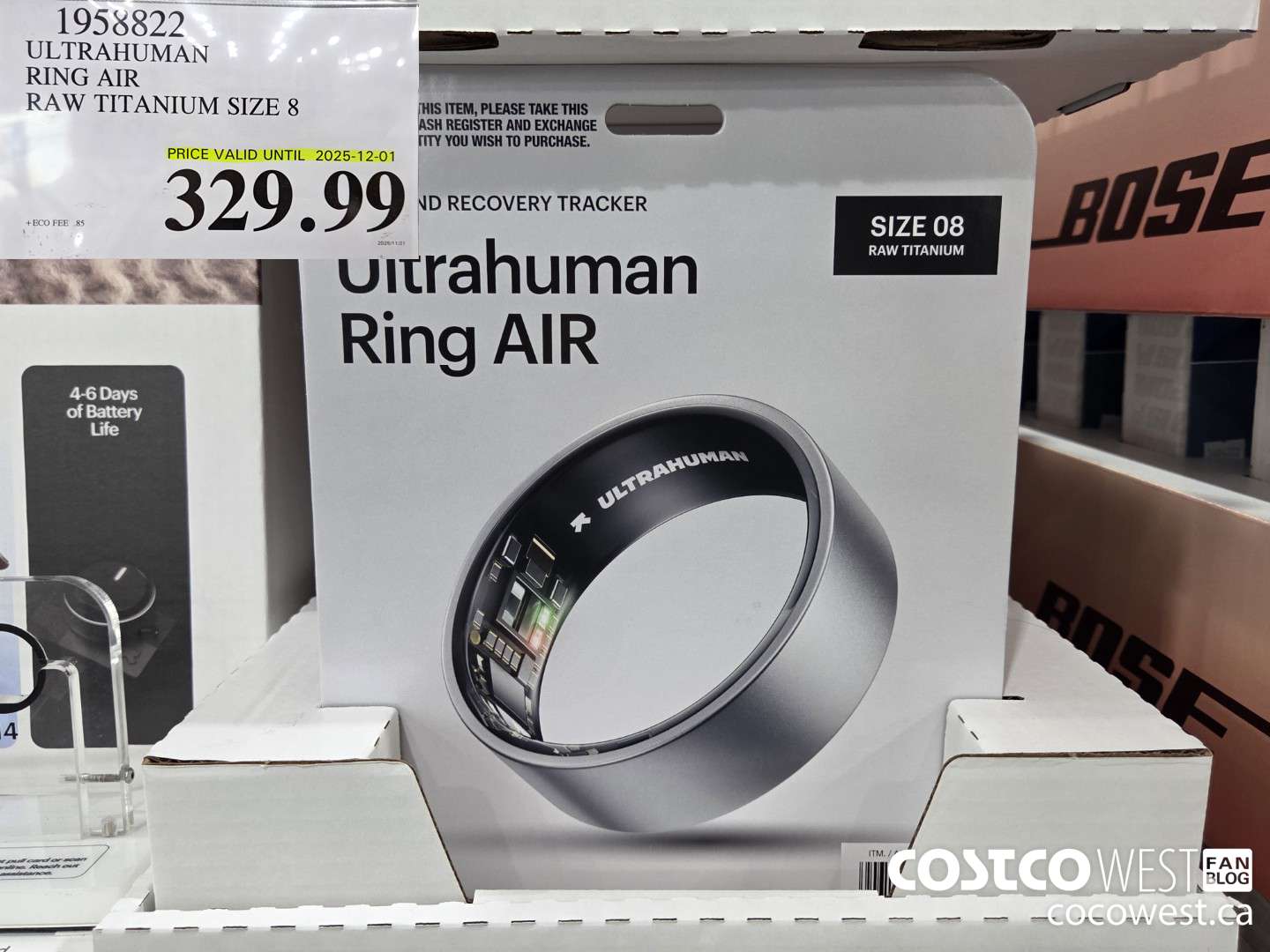 1958822 ULTRAHUMAN RING AIR RAW TITANIUM SIZE 8 (EXPIRES ON 2025-12-01) $329.99