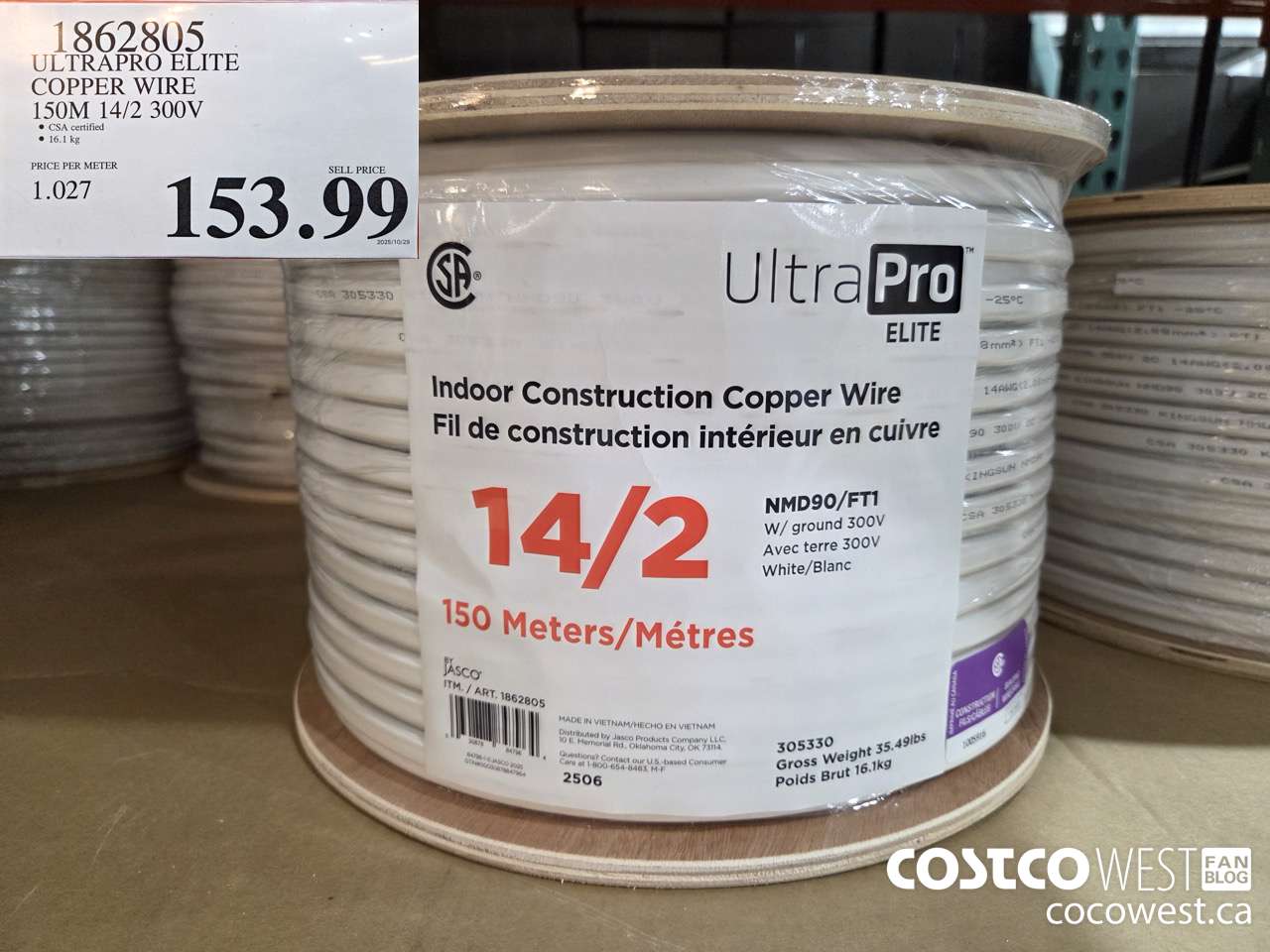 1862805 ULTRAPRO ELITE COPPER WIRE 150M 14/2 300V $153.99