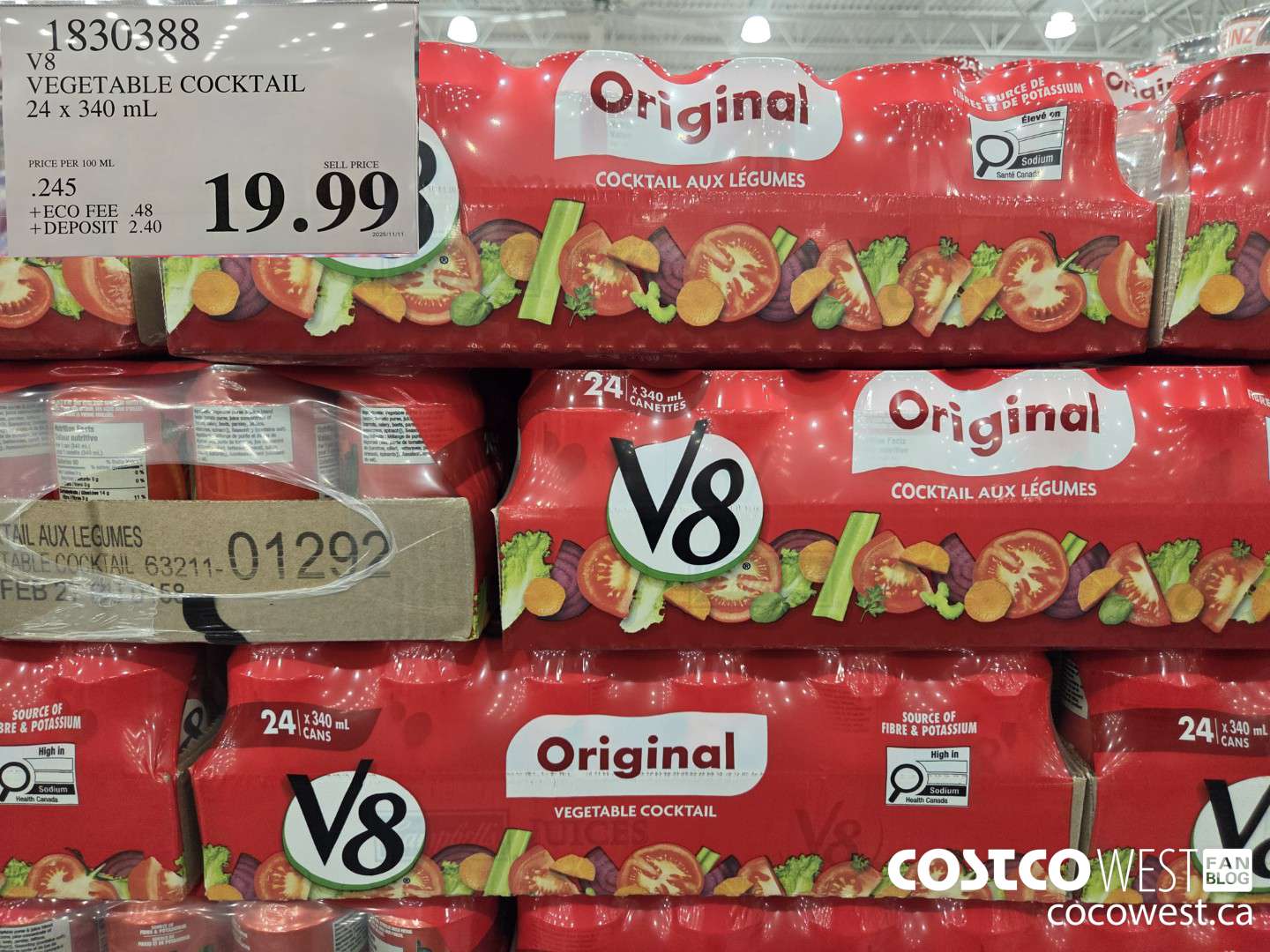 1830388 V8 VEGETABLE COCKTAIL 24x 340 mL $19.99