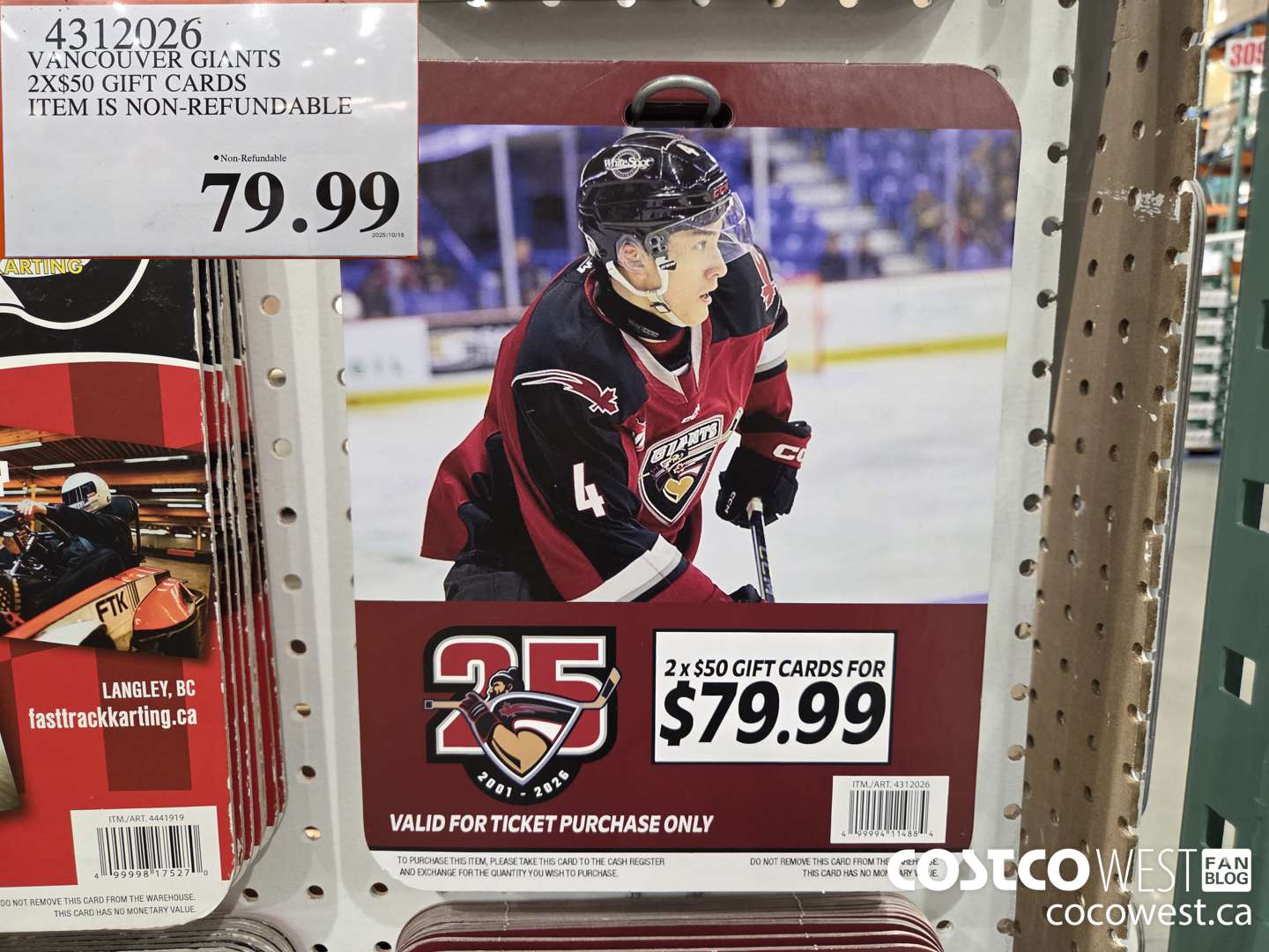 4312026 VANCOUVER GIANTS 2 X $50 GIFT CARDS $79.99