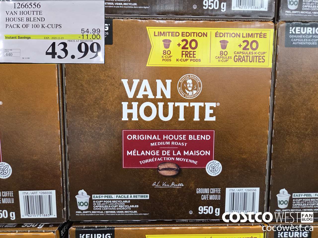 1266556 VAN HOUTTE HOUSE BLEND PACK OF 100 K-CUPS ($11.00 INSTANT SAVINGS EXPIRES ON 2025-11-23) $43.99
