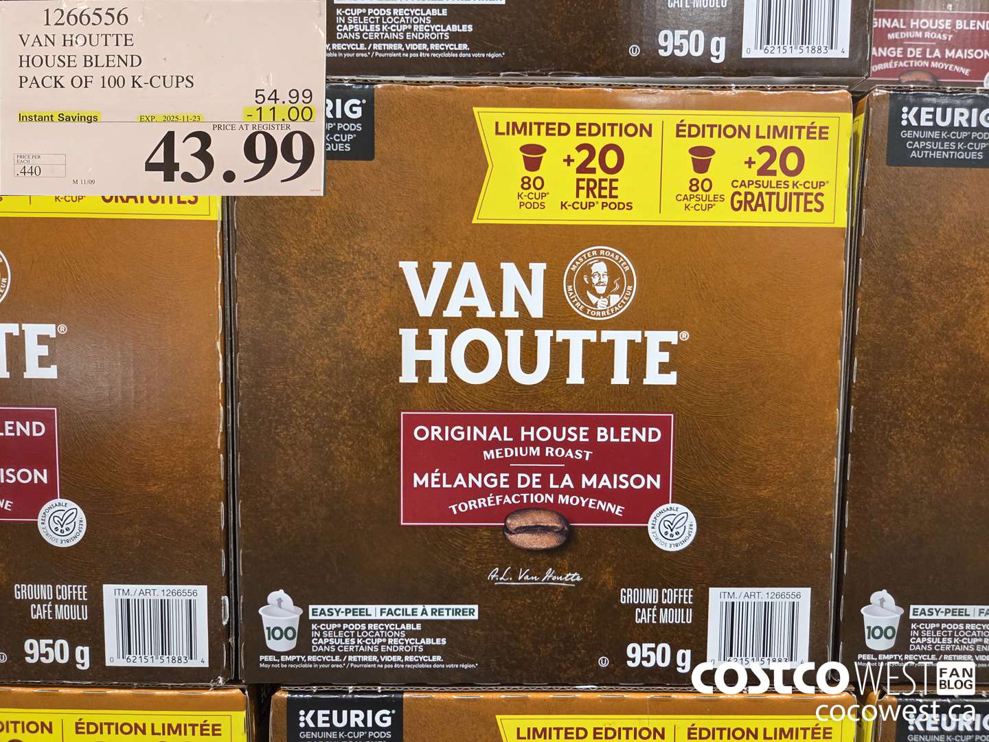 1266556 VAN HOUTTE HOUSE BLEND PACK OF 100 K-CUPS ($11.00 INSTANT SAVINGS EXPIRES ON 2025-11-23) $43.99