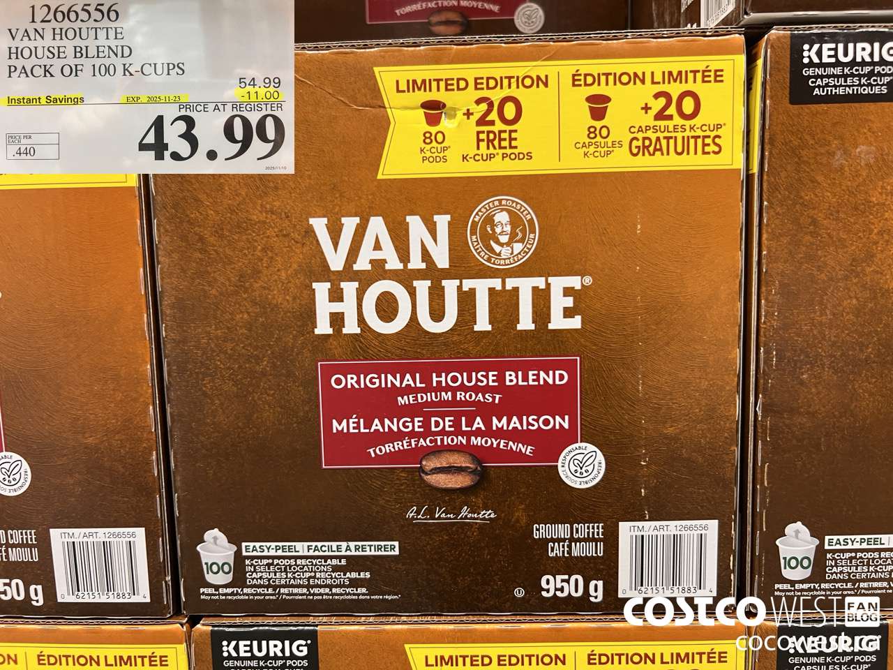 1266556 VAN HOUTTE HOUSE BLEND PACK OF 100 K-CUPS ($11.00 INSTANT SAVINGS EXPIRES ON 2025-11-23) $43.99