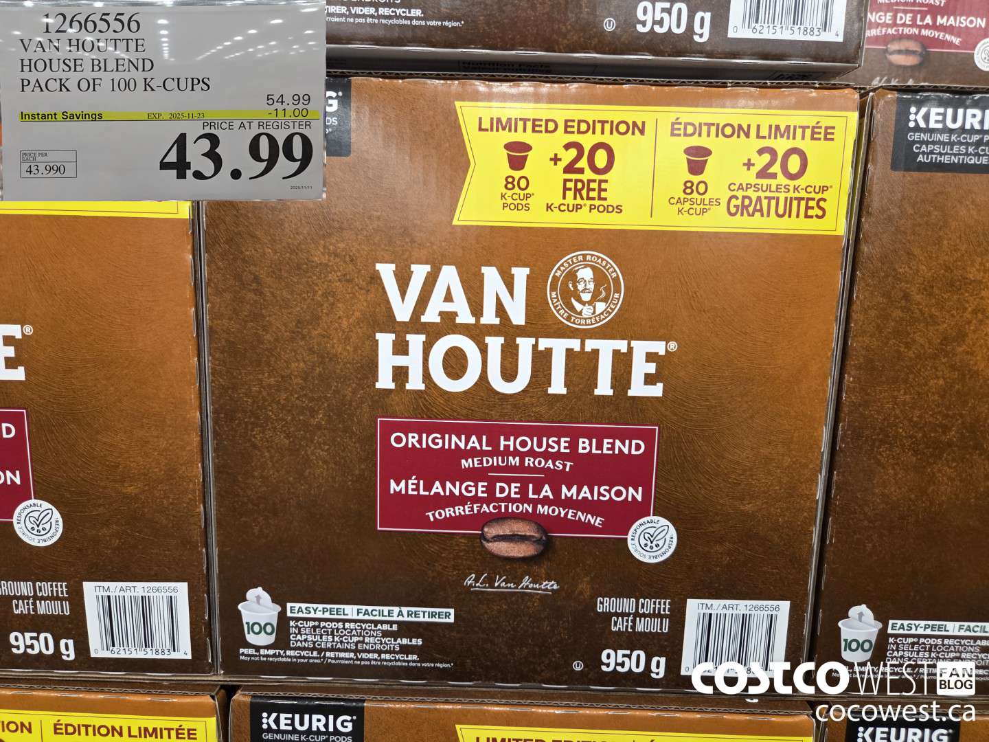 1266556 VAN HOUTTE HOUSE BLEND PACK OF 100 K-CUPS ($11.00 INSTANT SAVINGS EXPIRES ON 2025-11-23) $43.99