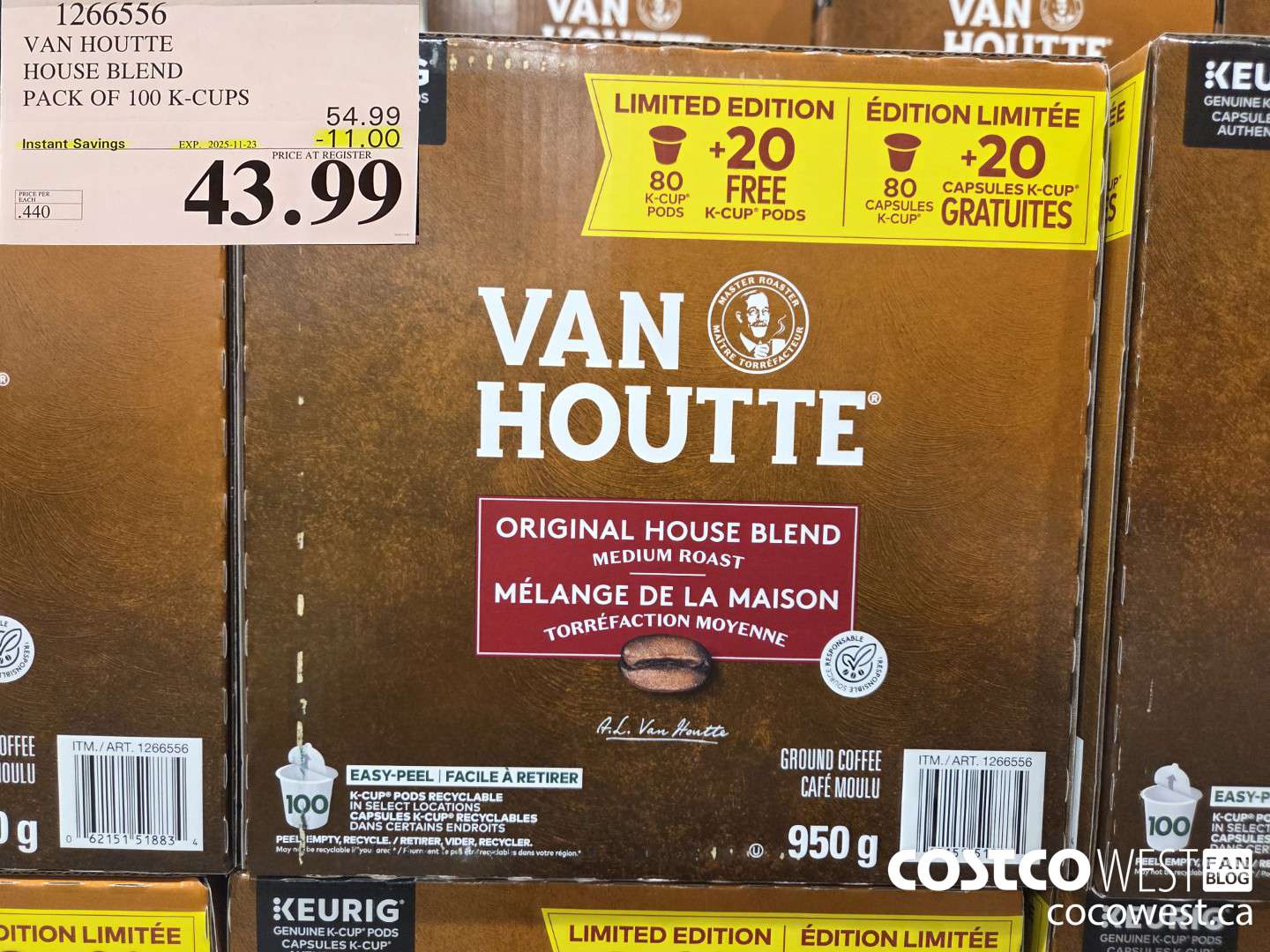 1266556 VAN HOUTTE HOUSE BLEND PACK OF 100 K-CUPS ($11.00 INSTANT SAVINGS EXPIRES ON 2025-11-23) $43.99